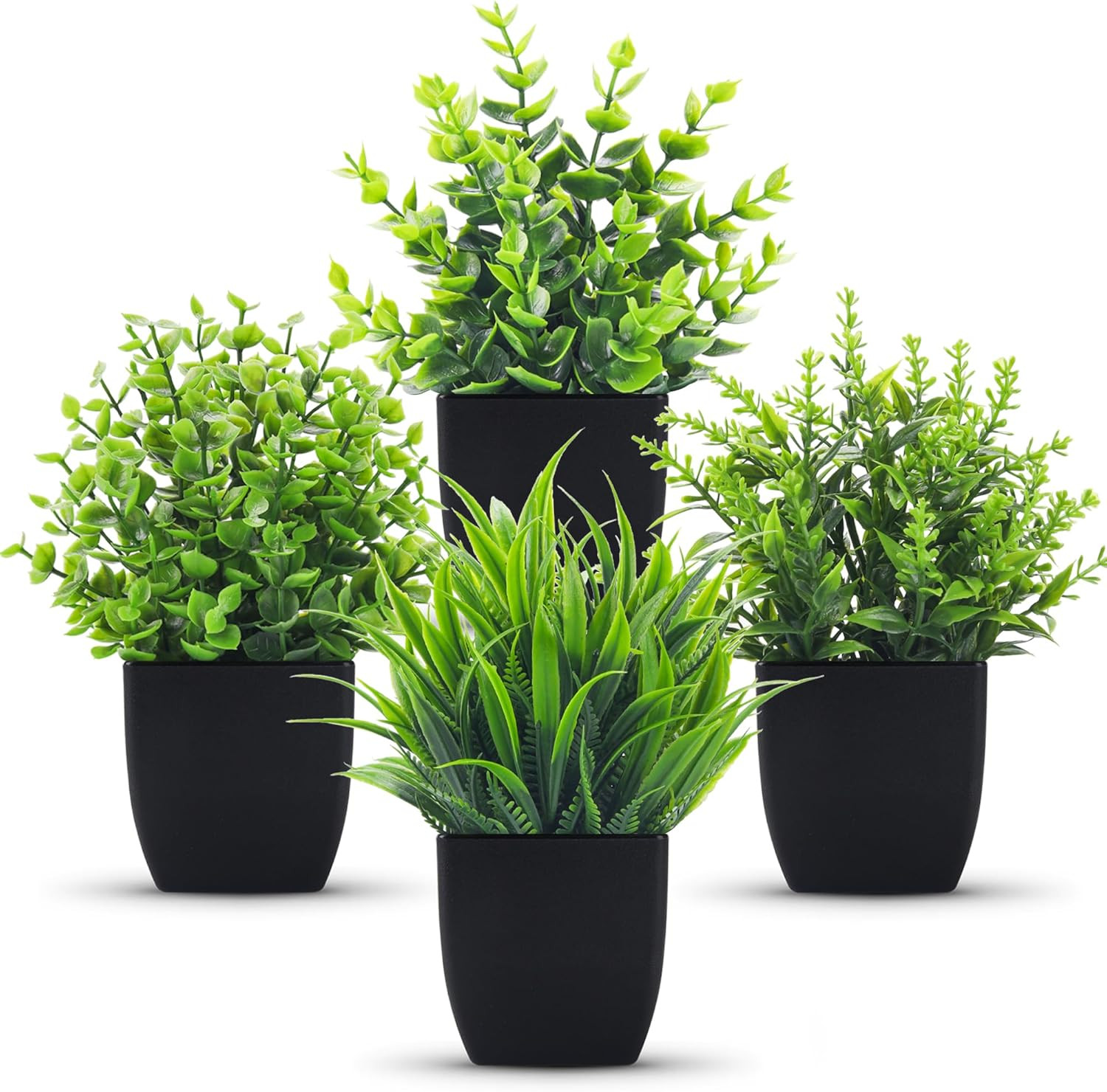Der Rose 4 Pack Fake Plants Small Artificial Mini Faux Indoor Black