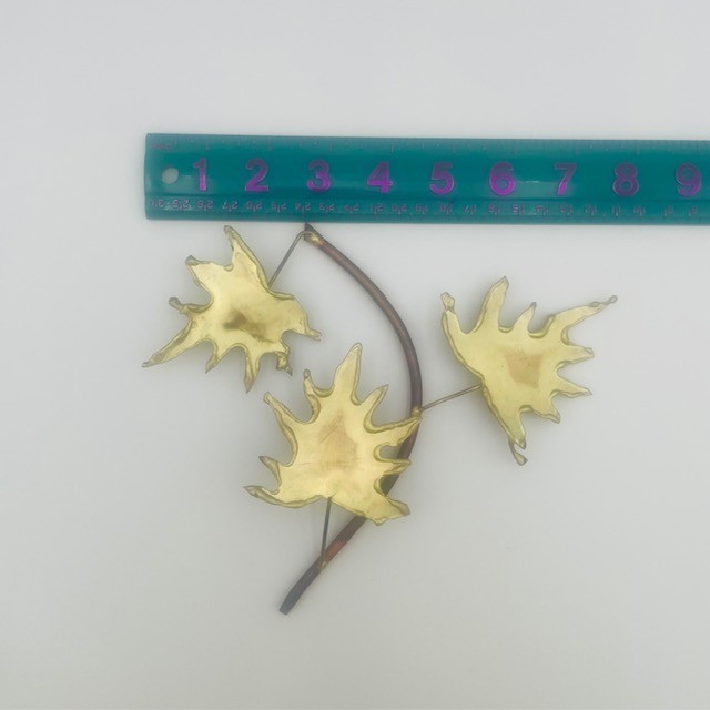 Vintage Gold Red Flowers & Leaves Copper Brass Metal Sculptures – 3 Pcs