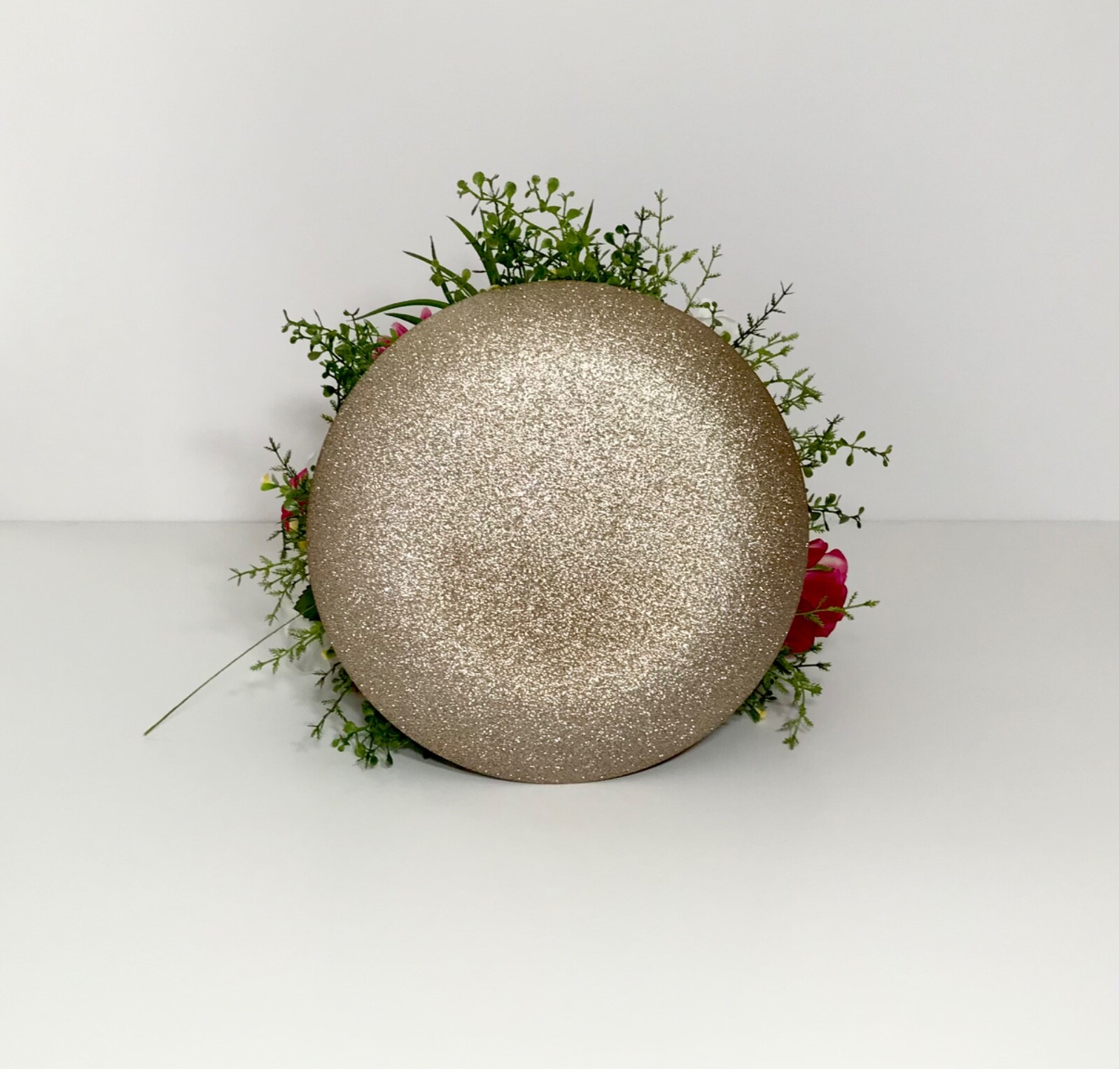 ELEGANT PINK WHITE ROSES LARGE FLORAL ARRANGEMENT CENTERPIECE GLASS PLATE NEW