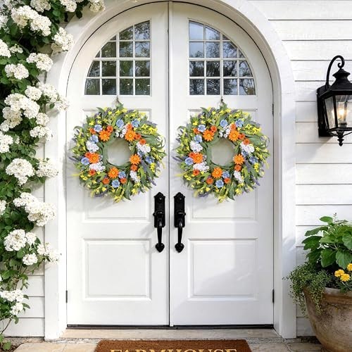 24″ Summer Floral Wreath with Artificial Daisies & Lavender – All Season Door De