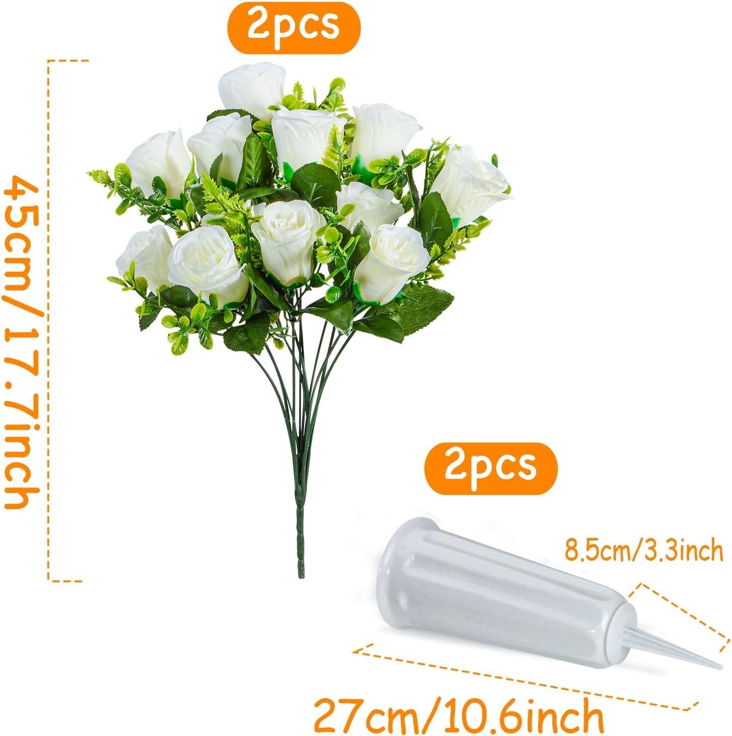 2 Sets Artificial Cemetery Flowers, Grave Decorations Roses, Memorial Flowers…