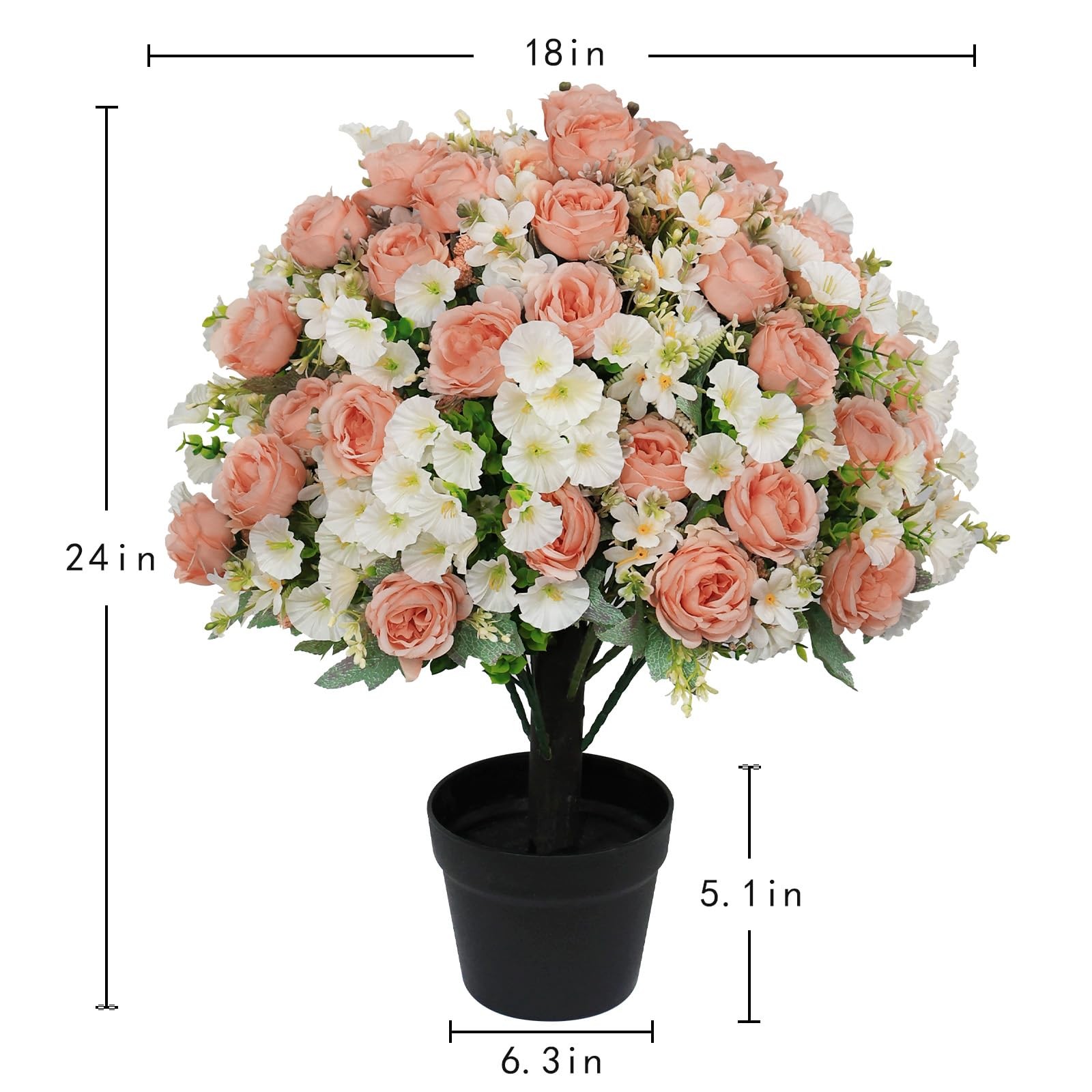 24″ Artificial Potted Flowers for Outdoors, Silk Peony Faux Plants Set of 2, UV