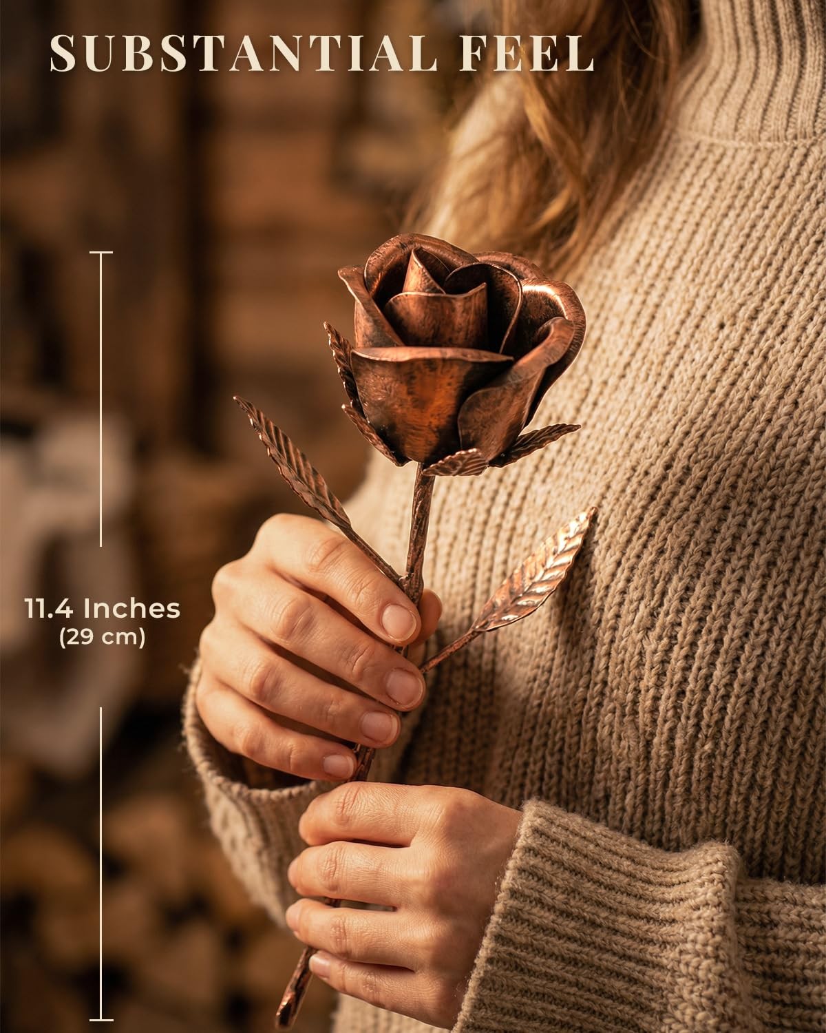VGYGLS 7th Anniversary Wedding Gift for Her – Handmade Copper Rose with Red