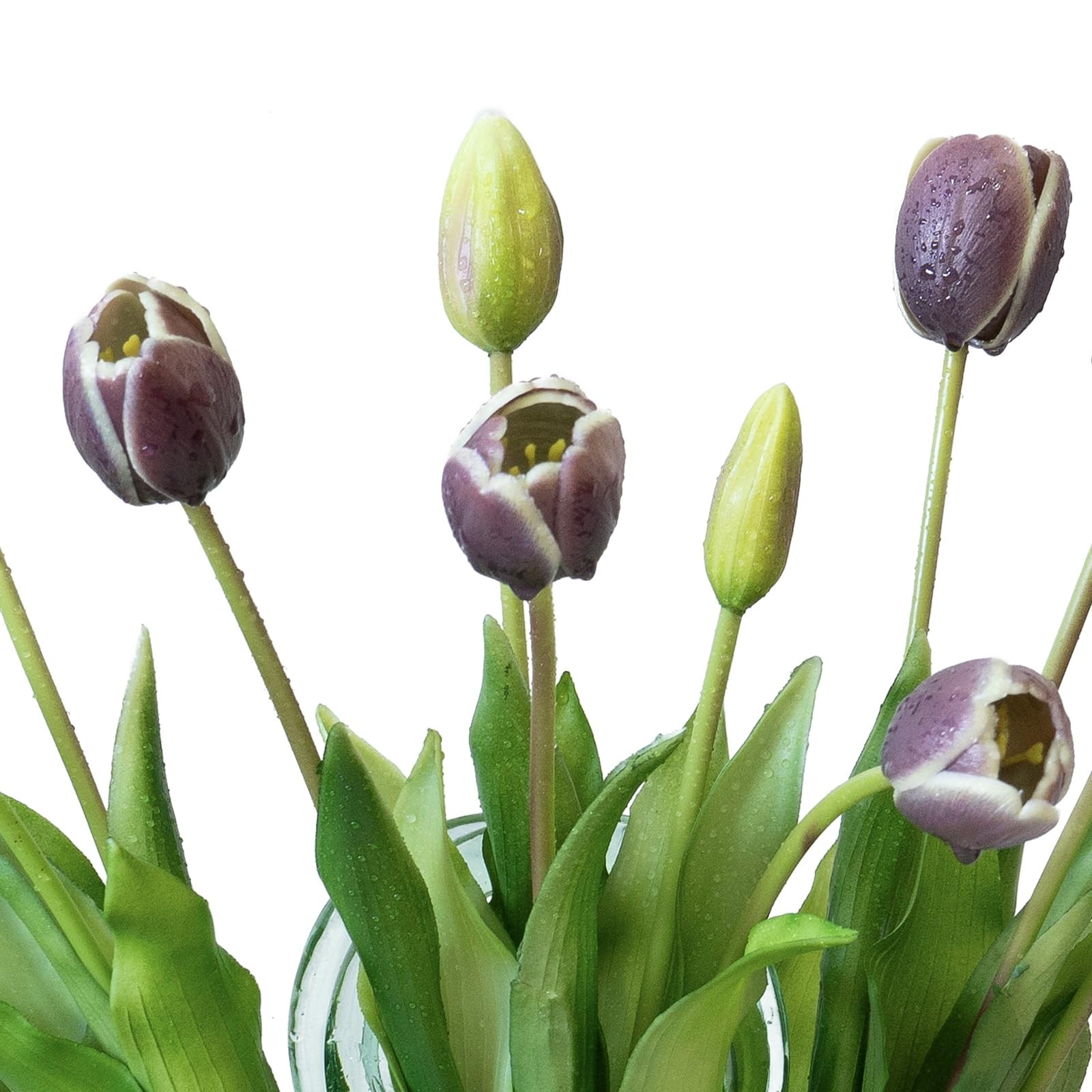 15 PCS Artificial Tulips Latex Bouquet Fake Flowers Home Decor Dark Plum