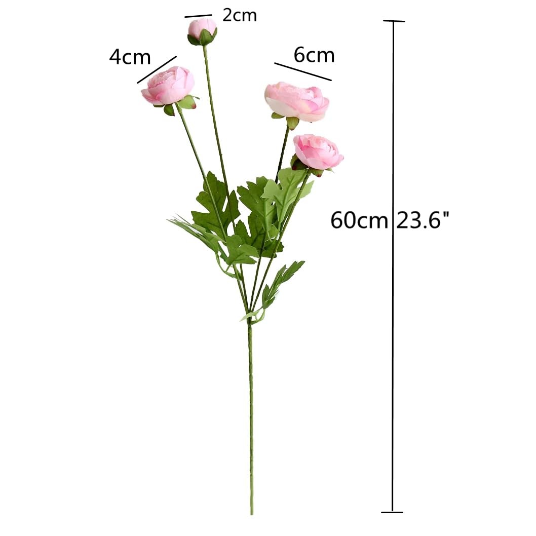 5 PCS Pink Artificial Ranunculus Silk Flower Persian Buttercup Floral Decor