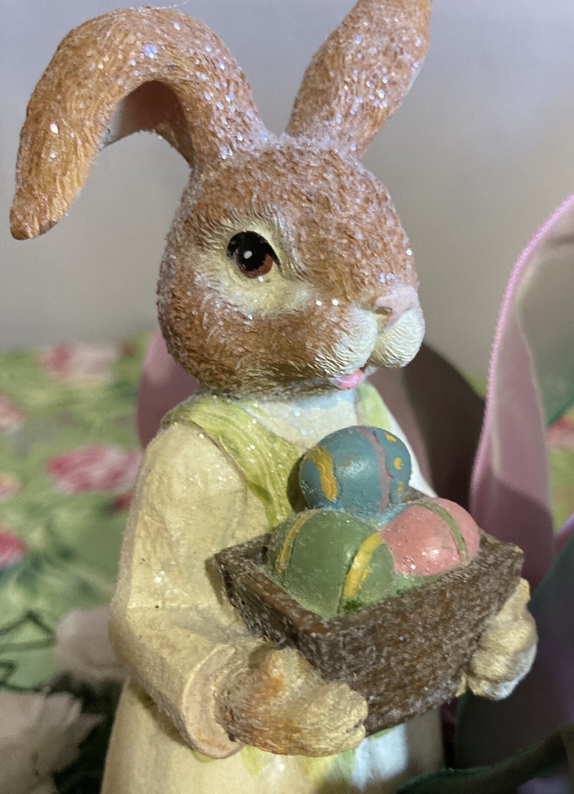Mother Bunny Collecting Easter Eggs in Large Urn