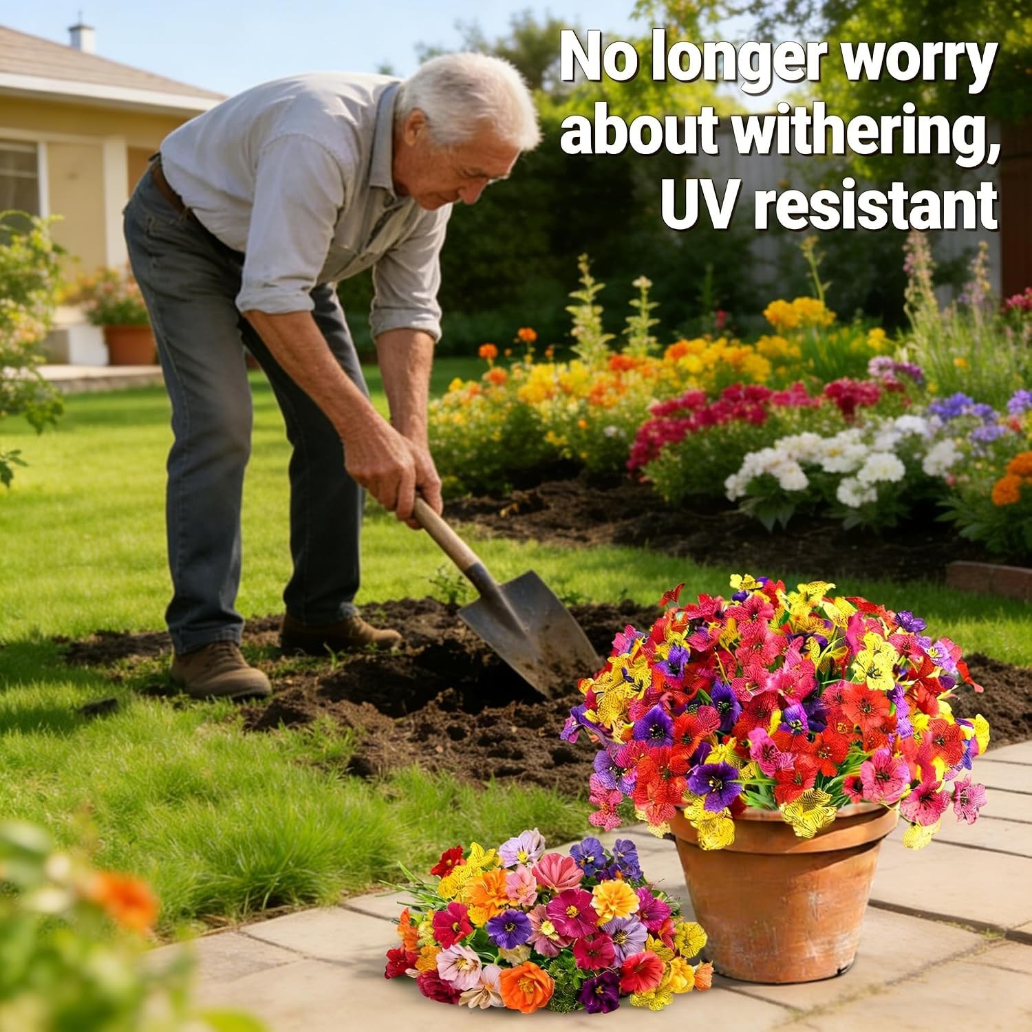 Stylish 16 Bundles of UV Protected Artificial Flowers for Garden & Home Décor