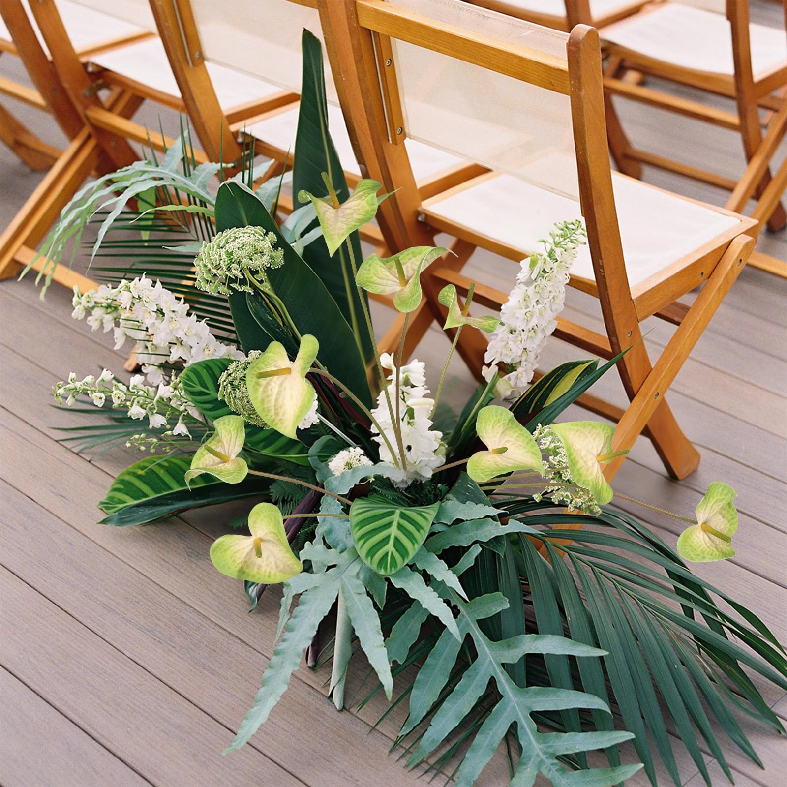 Green Artificial Anthurium Fake Tropical Real Touch Flowers Fits 23.6 Inch