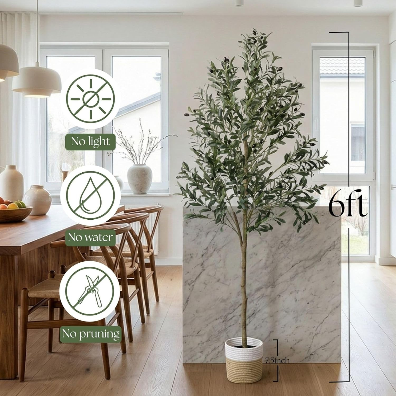 6Ft Dense Leaves Artificial Olive Tree with Woven Basket – Realistic Faux Olive