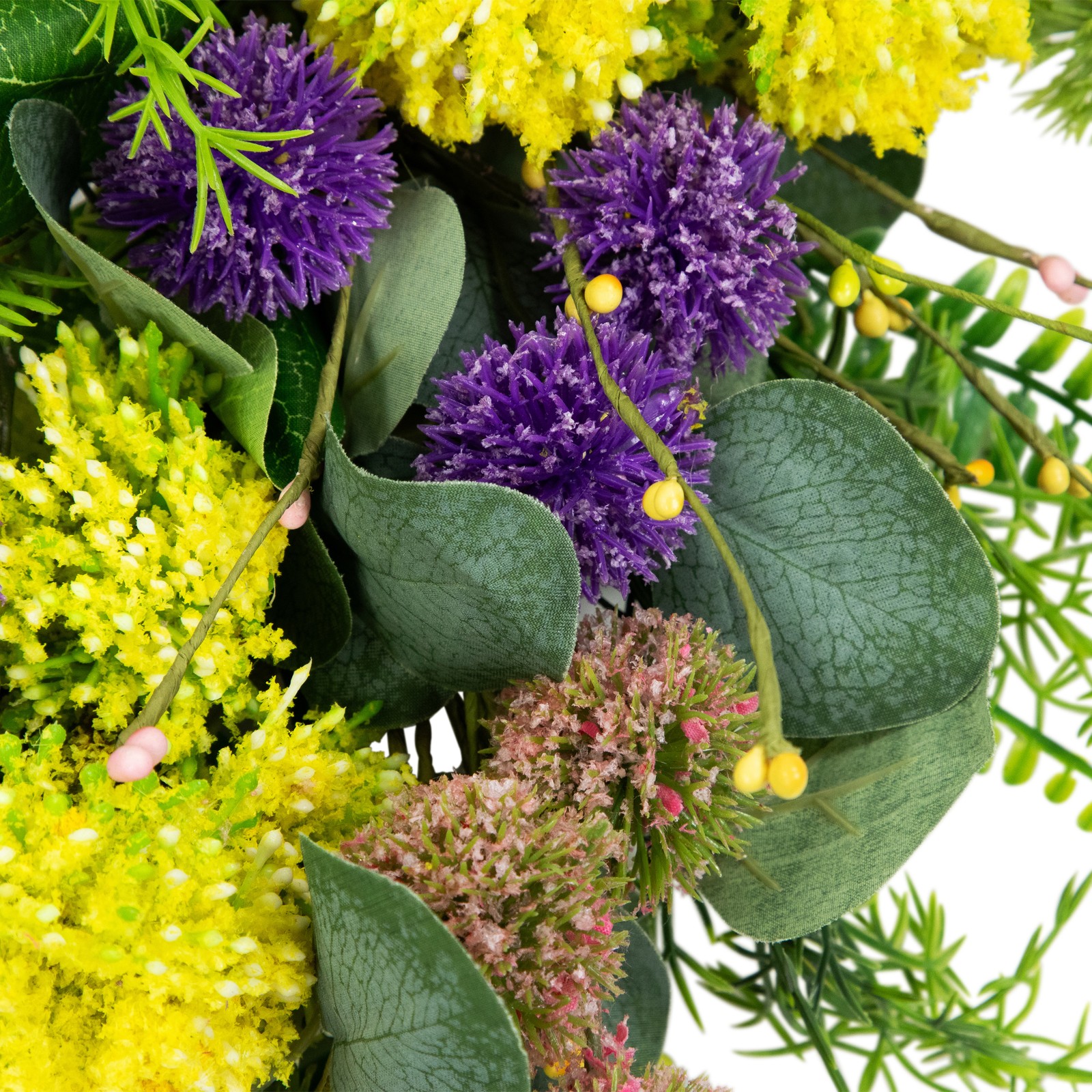 Northlight Mixed Foliage and Thistle Spring Wreath – 22″ – Yellow and Purple