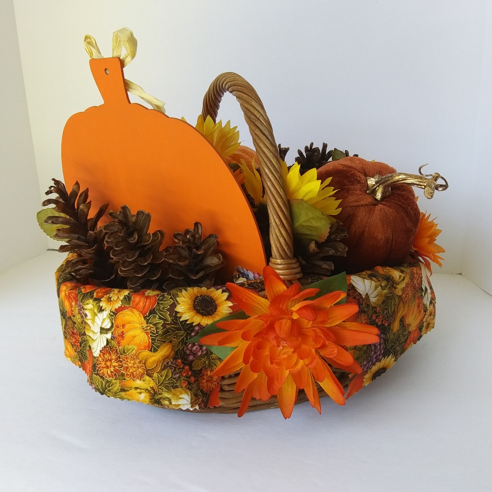 Fall Harvest Basket Centerpiece Sunflowers Pumpkins Pinecones Autumn Décor