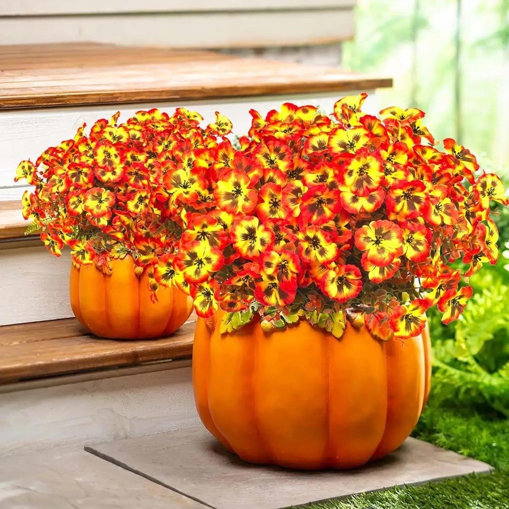 Autumn Red Plastic Pansy Flower 36cm Silk Artificial for Outdoor Home Backdrop