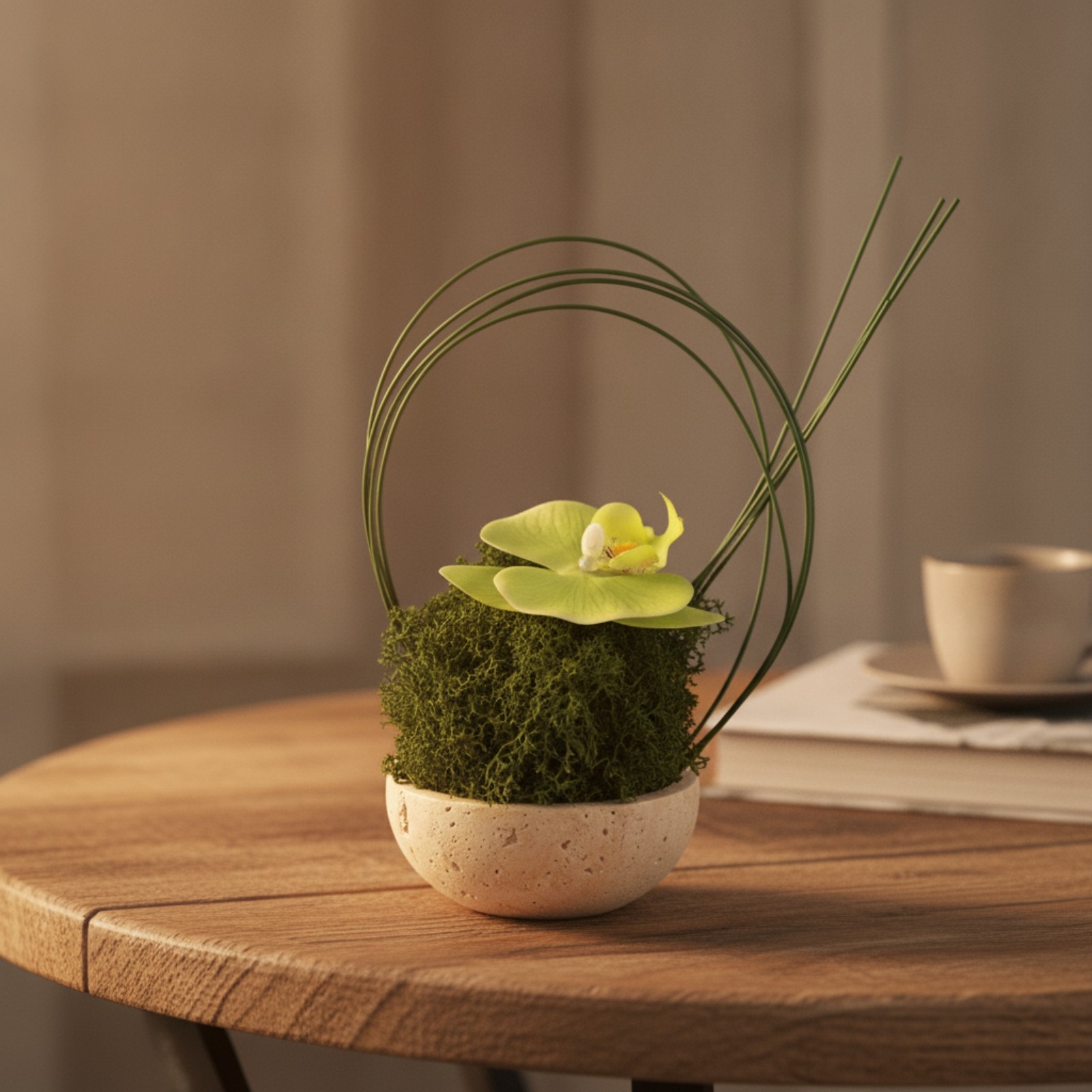 Artificial Orchid in Planter Sculptural Orchid with Ceramic Pot Modern for Desk