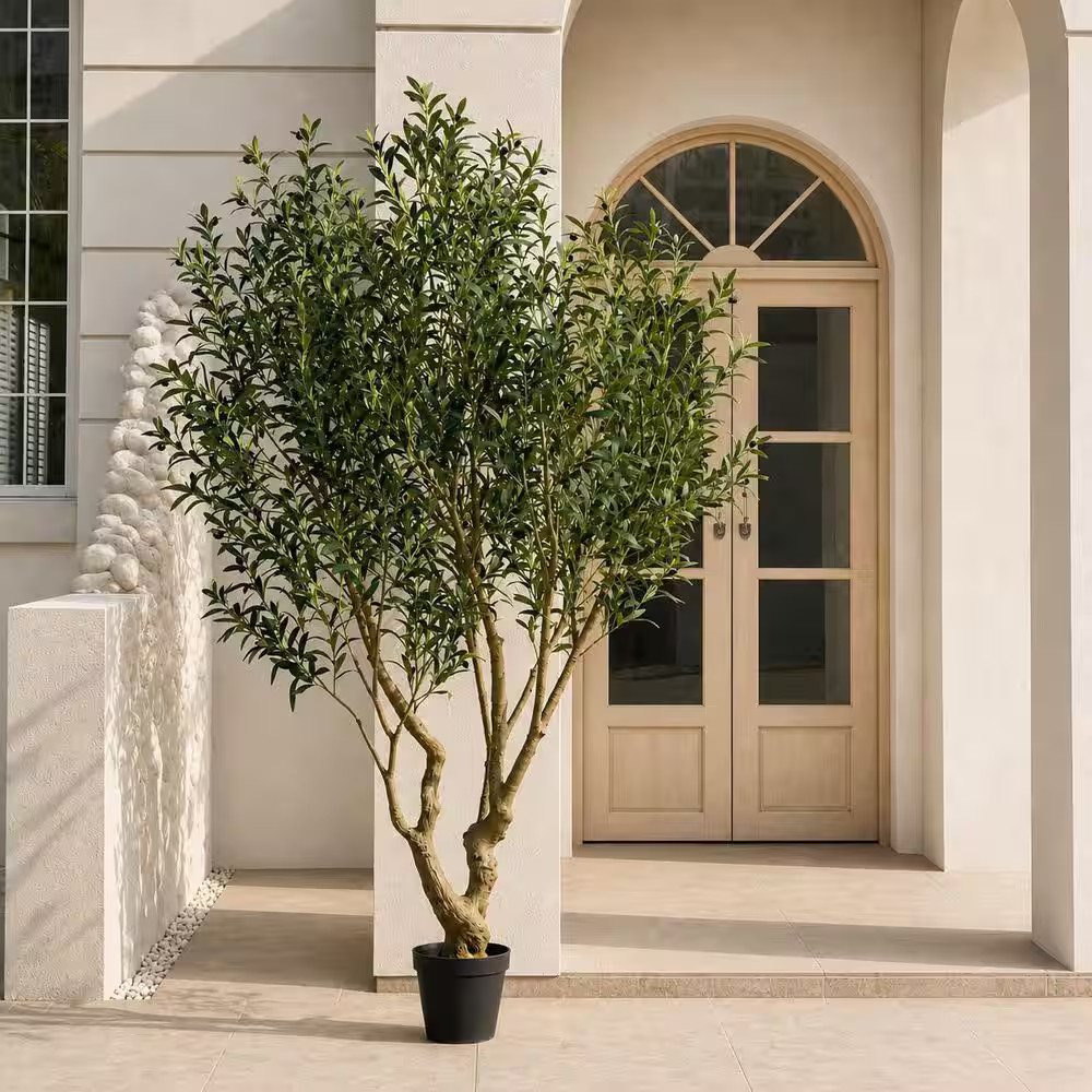 8 Ft. Artificial Olive Tree-Faux Silk Plant Fake Tree for Home Office Decor Indo