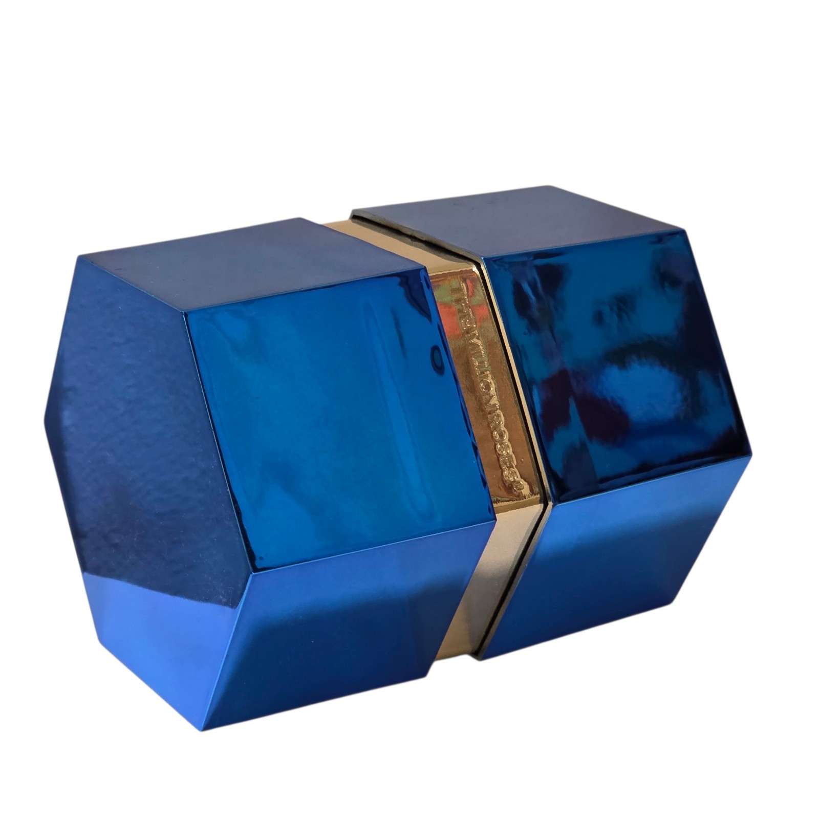 One in a Million Mirror Blue Hexagon Box Dark Blue & Silver Roses 3″ x 4″