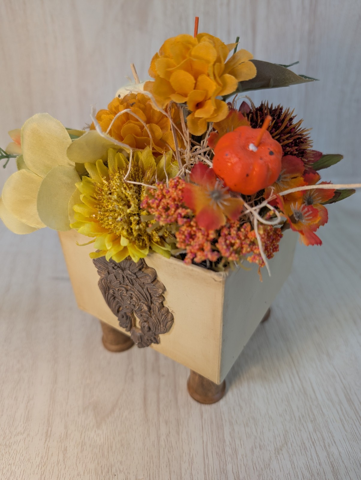 Set of 2 Handmade Fall Floral Centerpieces Rustic Farmhouse Wood Planter Decor