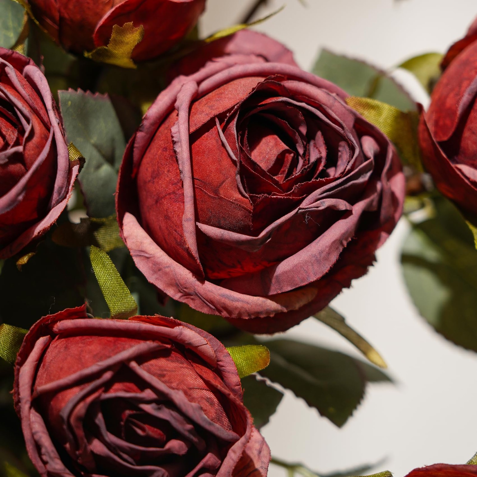 Burgundy Garden Style Silk Artificial Fake Rose Flowers Loose Bouquet 20 PCS