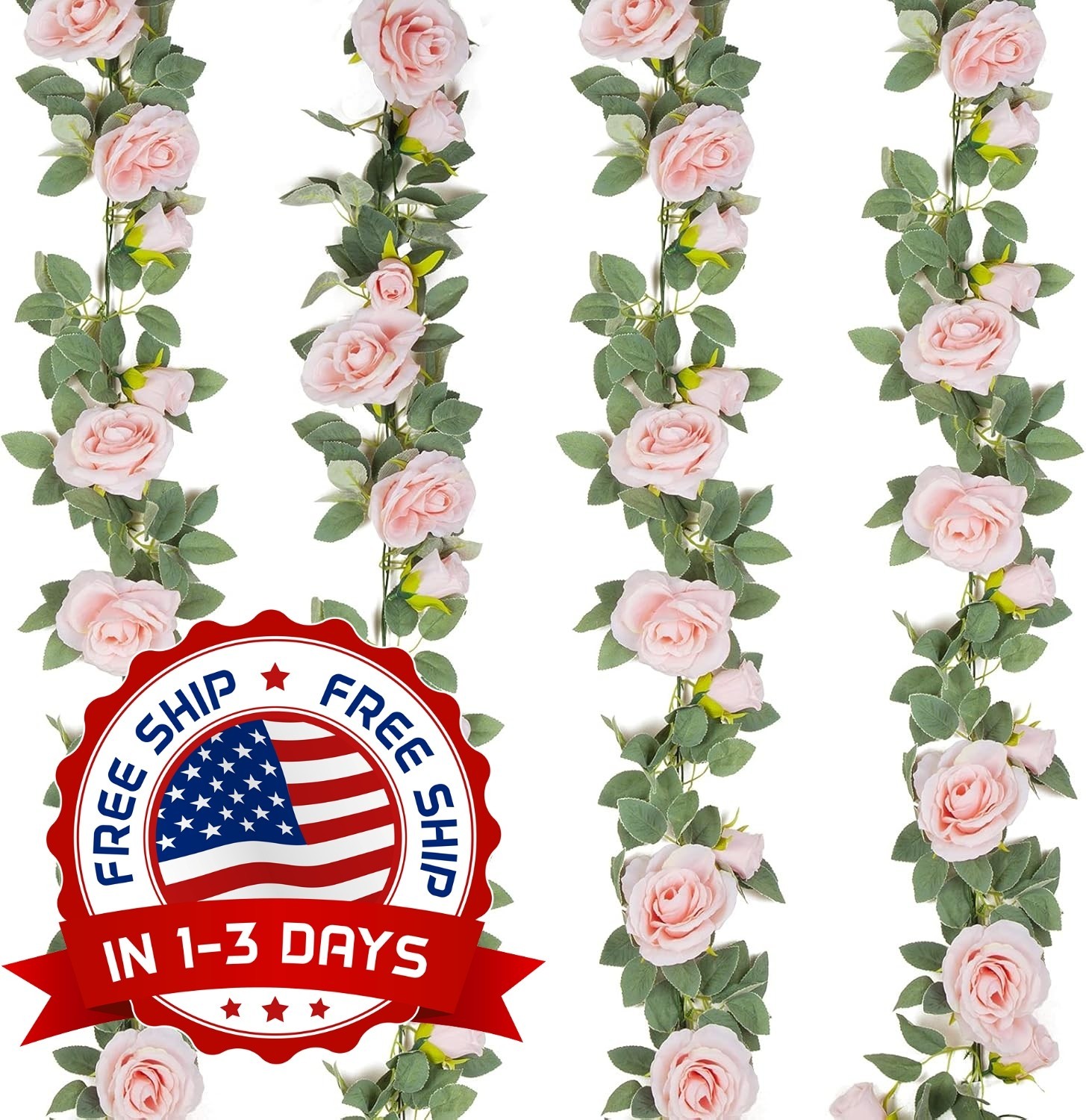 Guirnalda Flores Artificiales 4 Piezas 26 Pies Rosa Para Dormitorio Fiesta Boda.