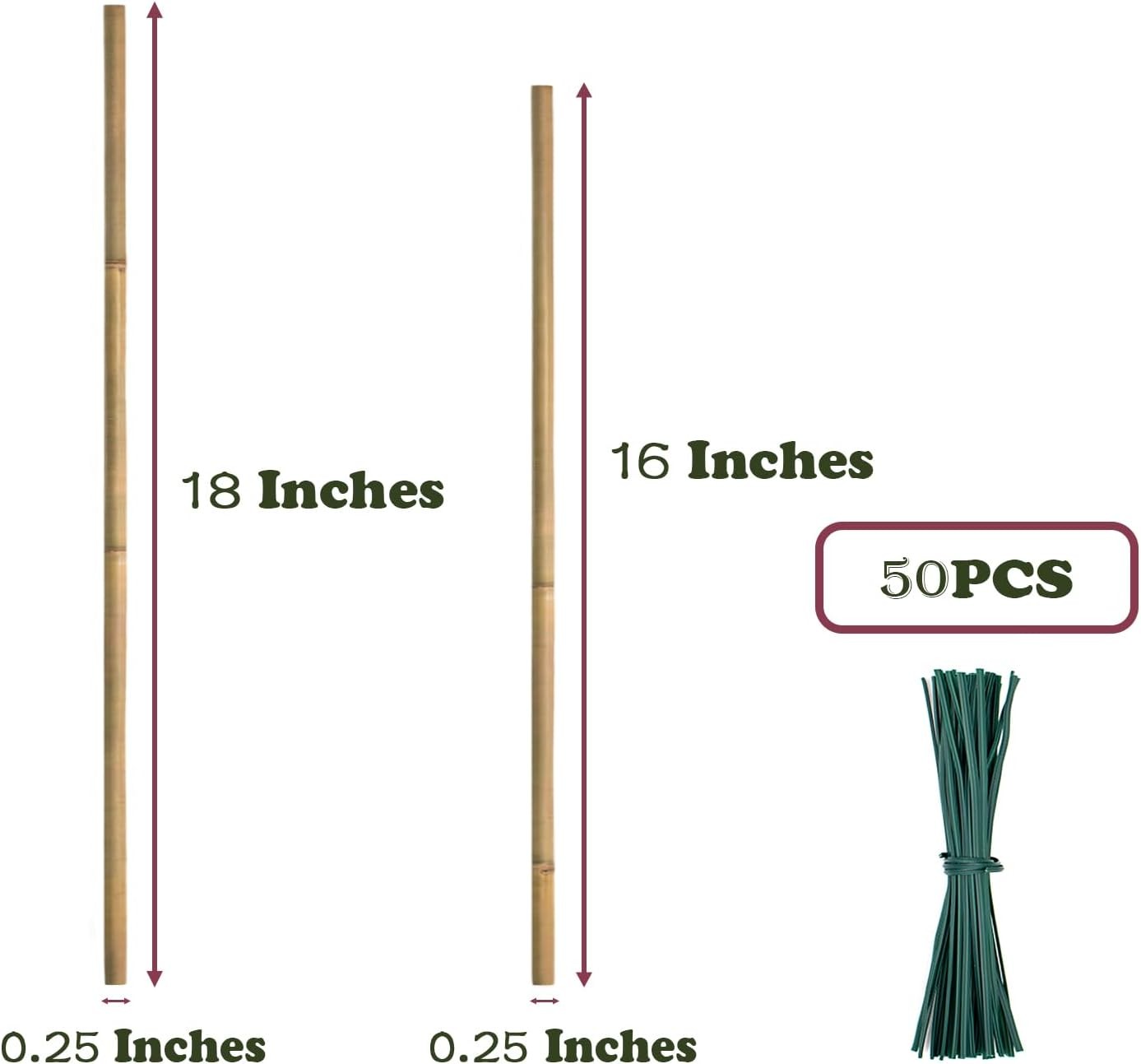 50PCS Plant Stakes,16 Inch Natural Bamboo Stakes,Garden Stakes for Indoor and Ou