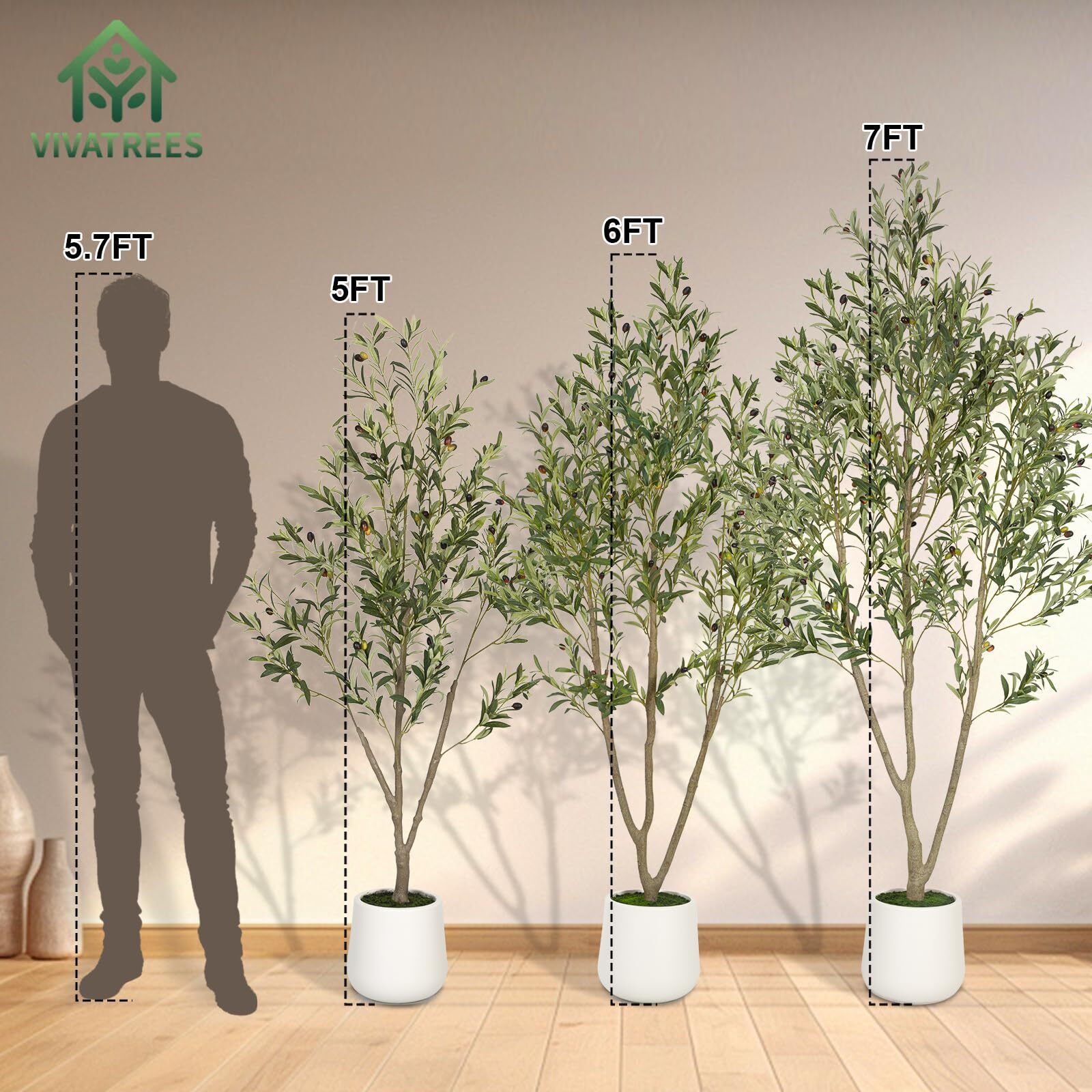 VIVATREES Olive Trees Artificial Indoor, 6FT Tall Faux Olive Tree with White Tal