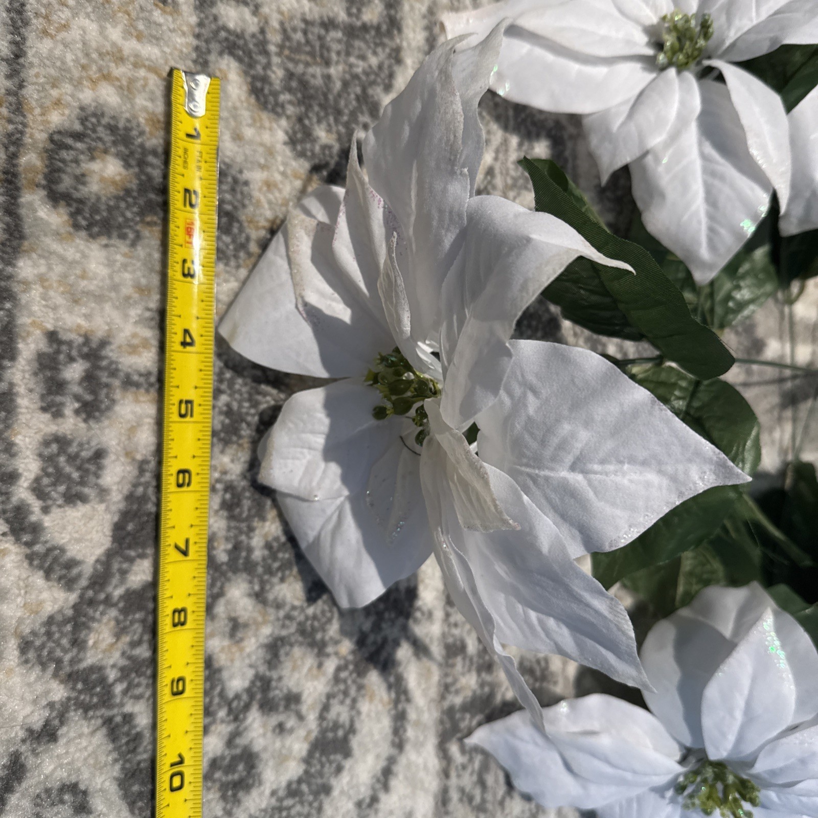 Lot 17 White Sparkle Poinsettia Floral Picks 8x7x14” Used In Christmas Tree