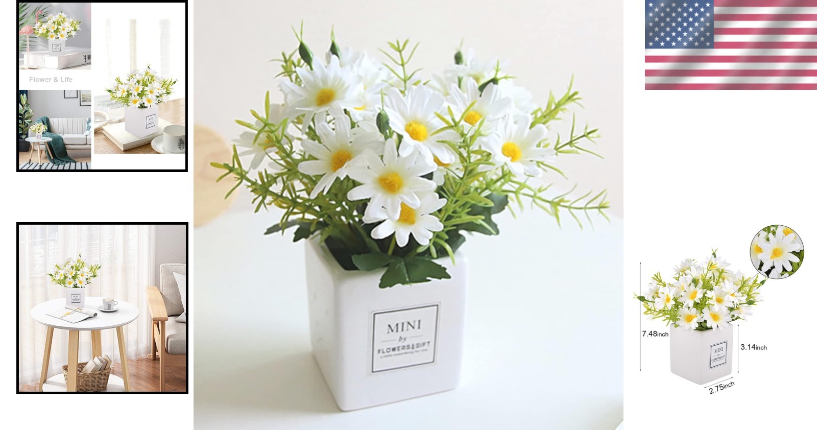 Elegant Mini Faux Daisy Flower in Ceramic Vase – Perfect Home Decor Accent