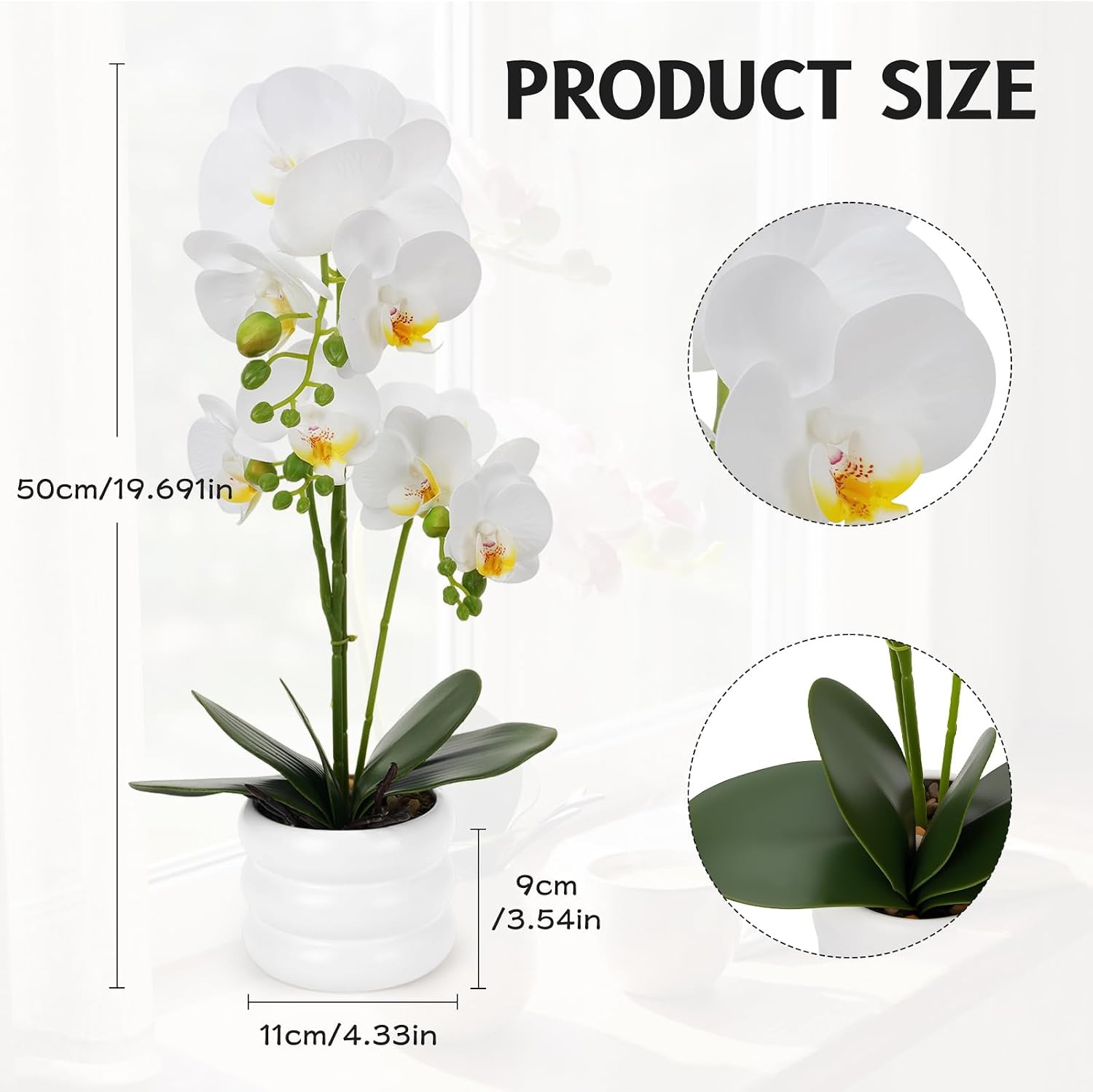 20″ White Phalaenopsis Artificial Orchid in Ceramic Vase – Real Touch Decor