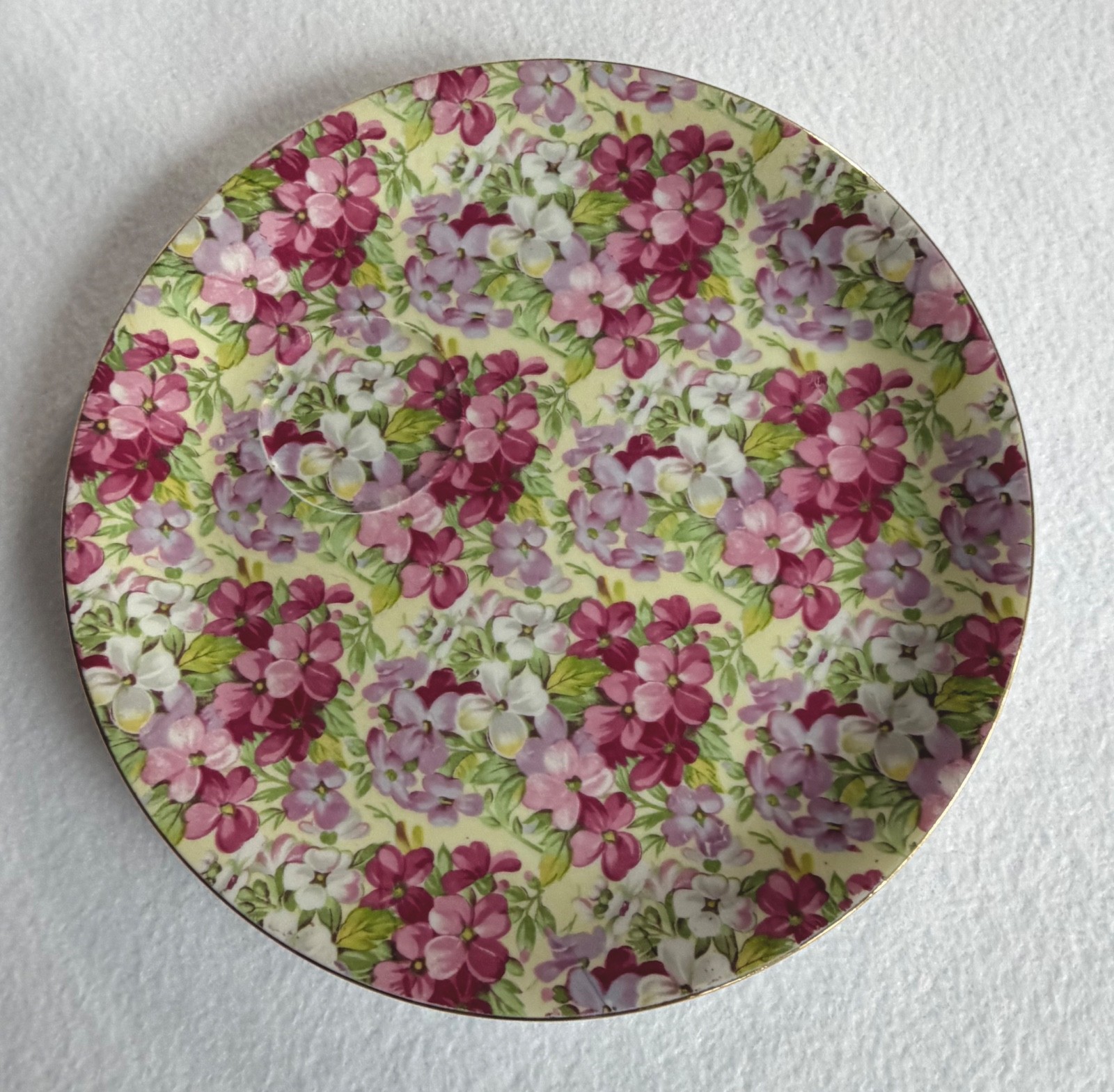 4 Vtg Chintz Summertime 8” Plates Floral Garden Cottagecore Wall Decor & Hangers