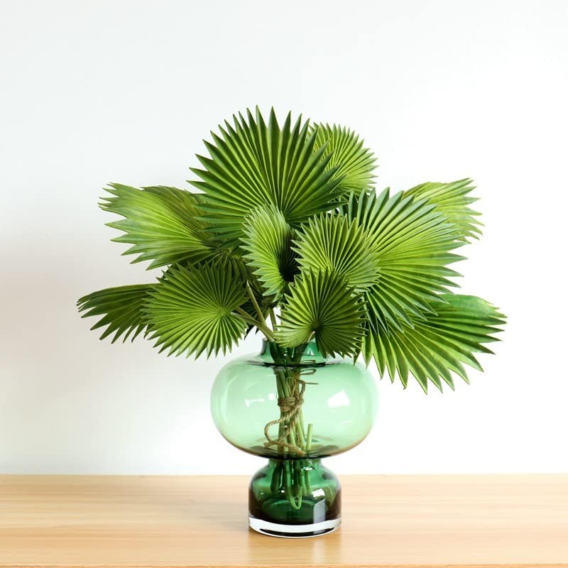 4 Bundles Artificial Palm Leaves Plants Single Stem Fan Leaf Plant Tropical P…