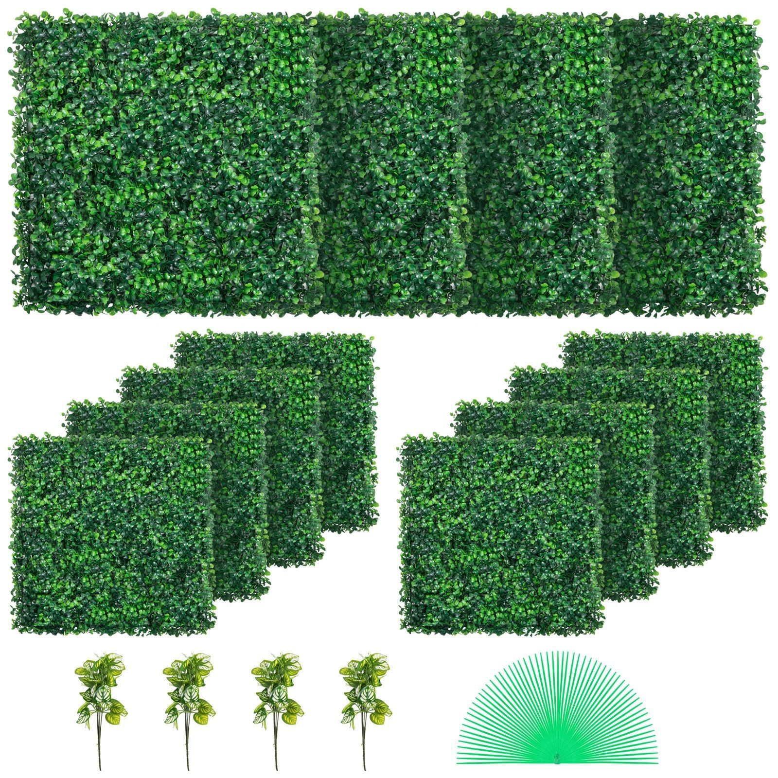 12PCS 20x20in Artificial Boxwood Panels, 33sq ft, UV-Protected Green Wall