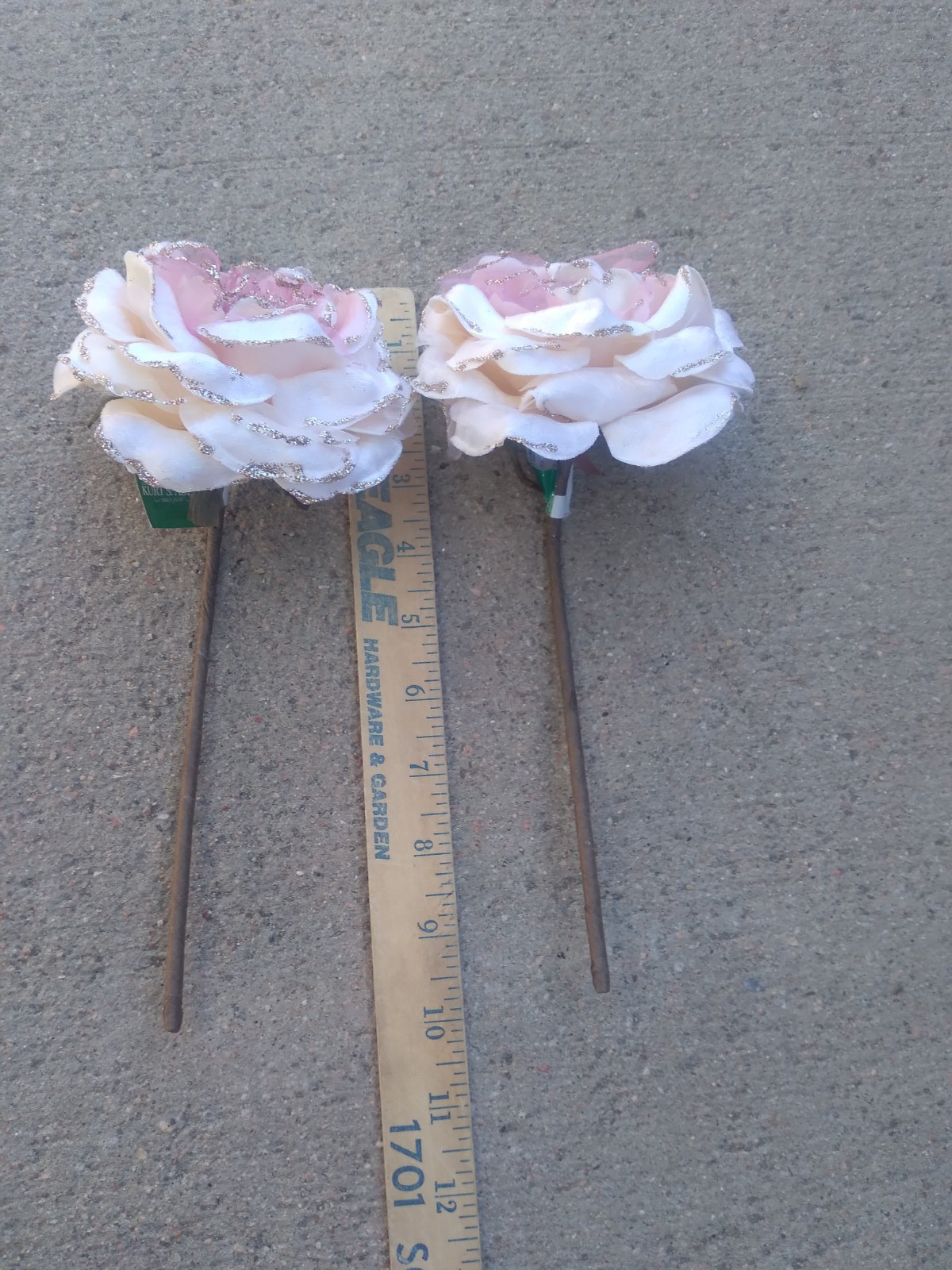 Kurt S Adler Decorative Artificial Flowers Pink Rose x 2 Glitter Rim