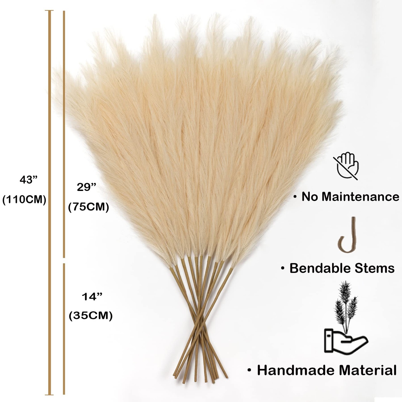 Faux Pampas Grass 6 Stems, Artificial Pampas Grass – 43 inch Total Extra Larg…