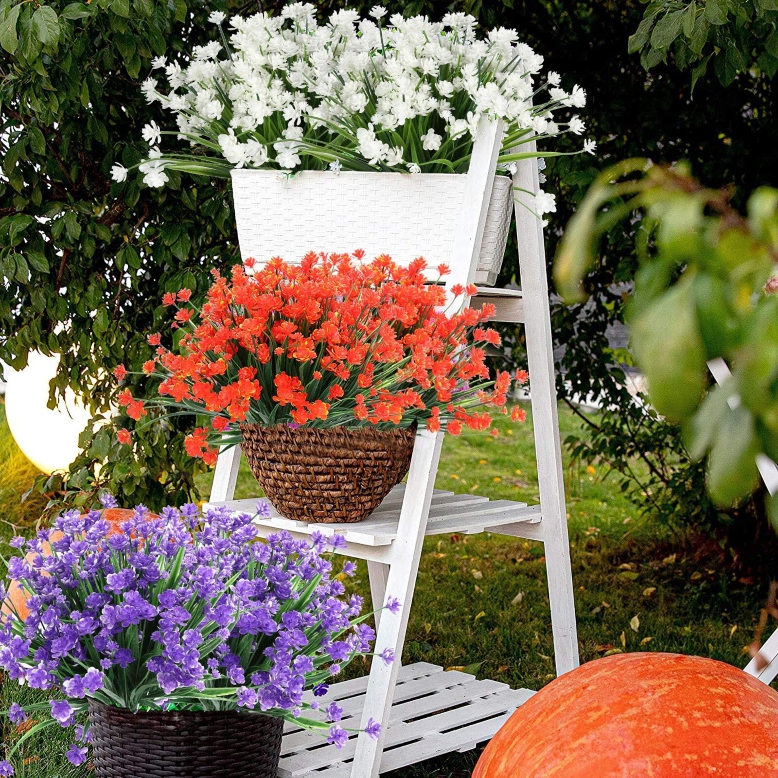 12 Bundles Outdoor Artificial Fake Flowers UV Resistant Various Colors lifelike