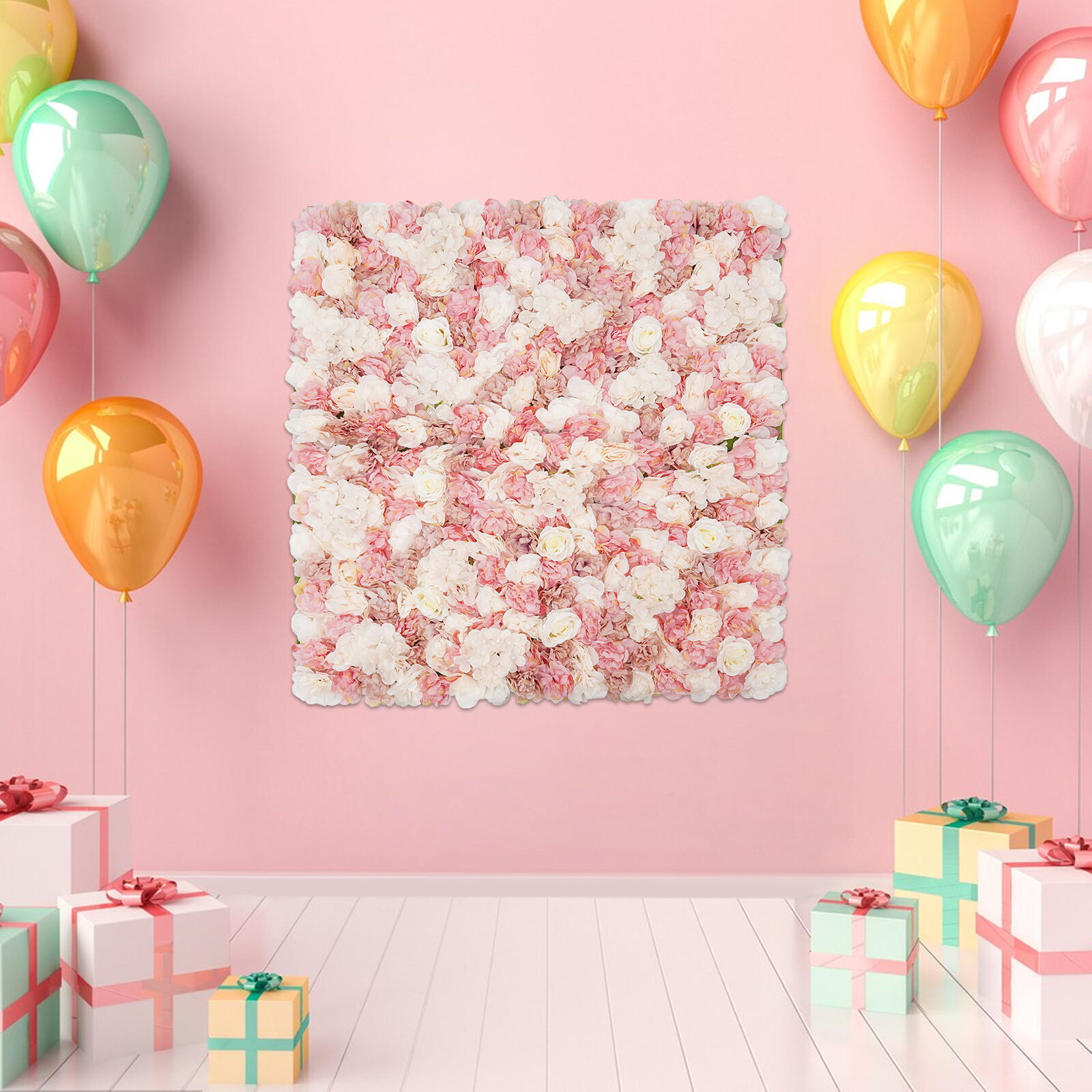 Artificial Flower Wall Panel Silk Fabric Floral Square Backdrop Wedding Decor