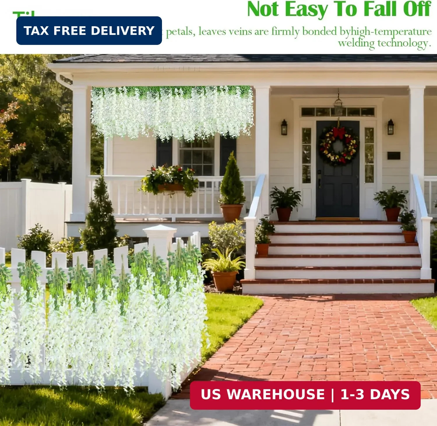 10 Pack Artificial Wisteria Hanging Flowers 3.6 Feet/Piece White Dense Fake Wist