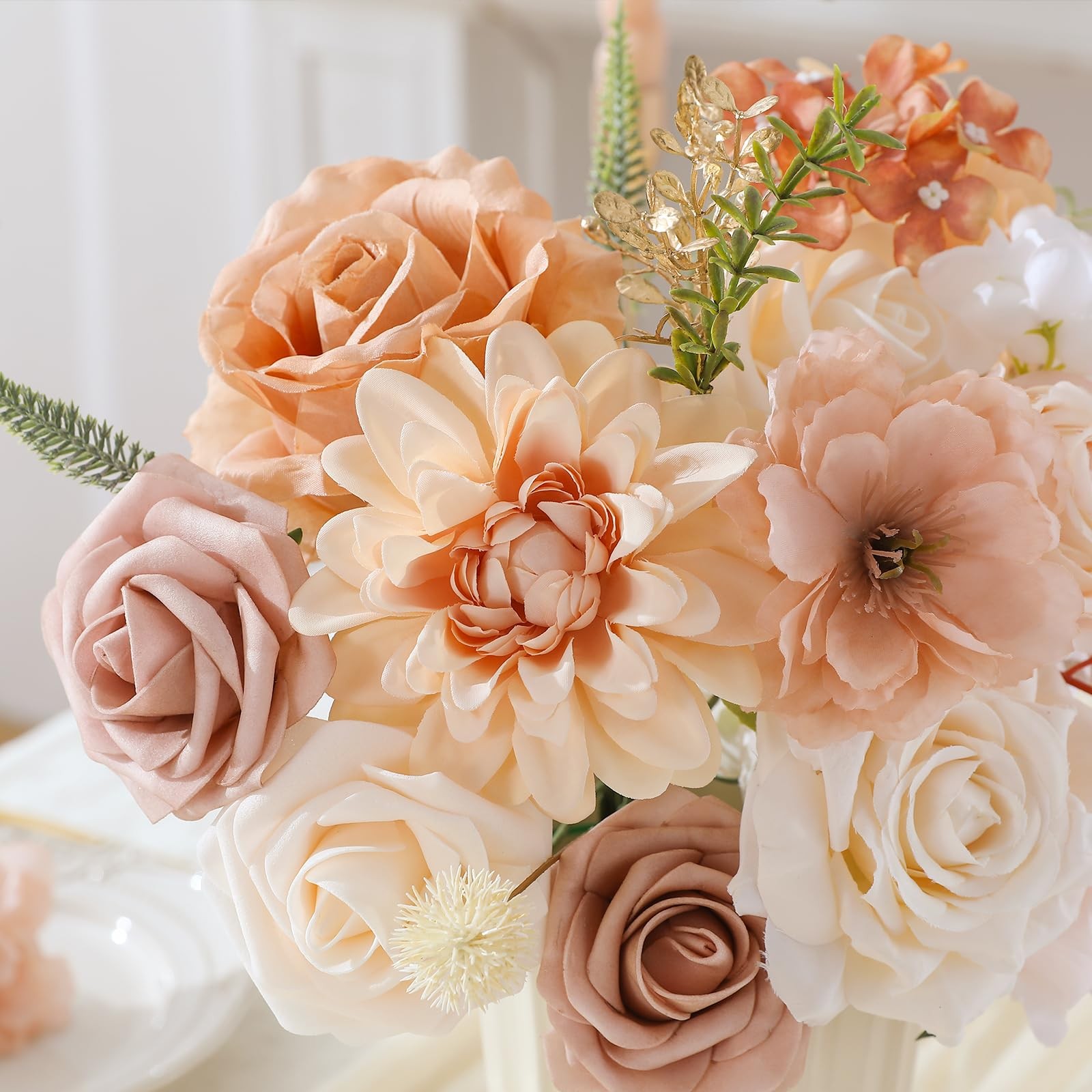 Artificial Flowers Rose Flowers Dahlia with Stems for DIY Wedding Bridal Bouq…