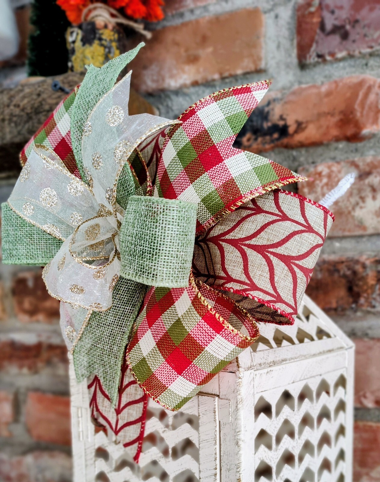 8×8 Sage, Berry, Gold Bow, Lantern Bow, Door Hanger Bow, Wreath or Swag Bow