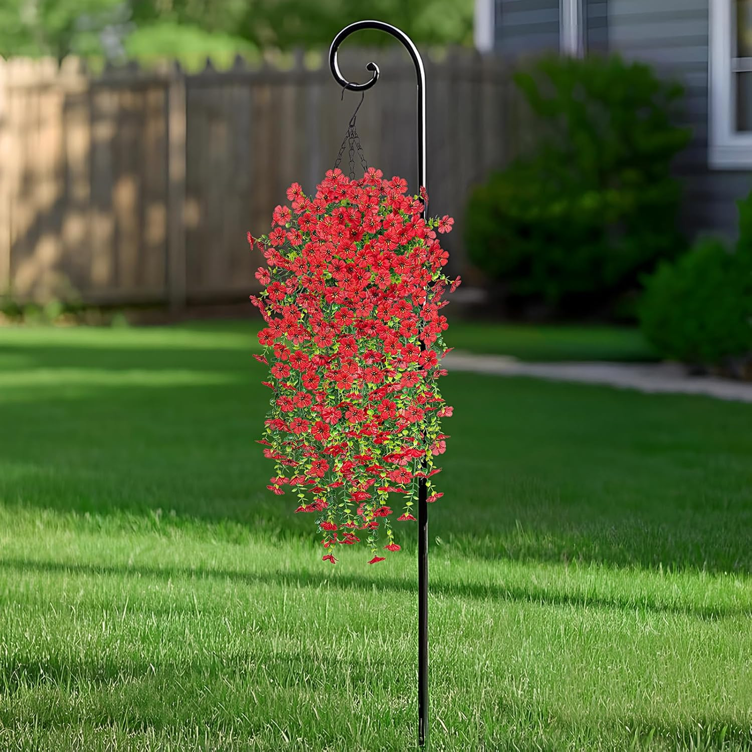 Artificial Fake Hanging Plants Flowers for Spring Outdoor Outside Decor, Red
