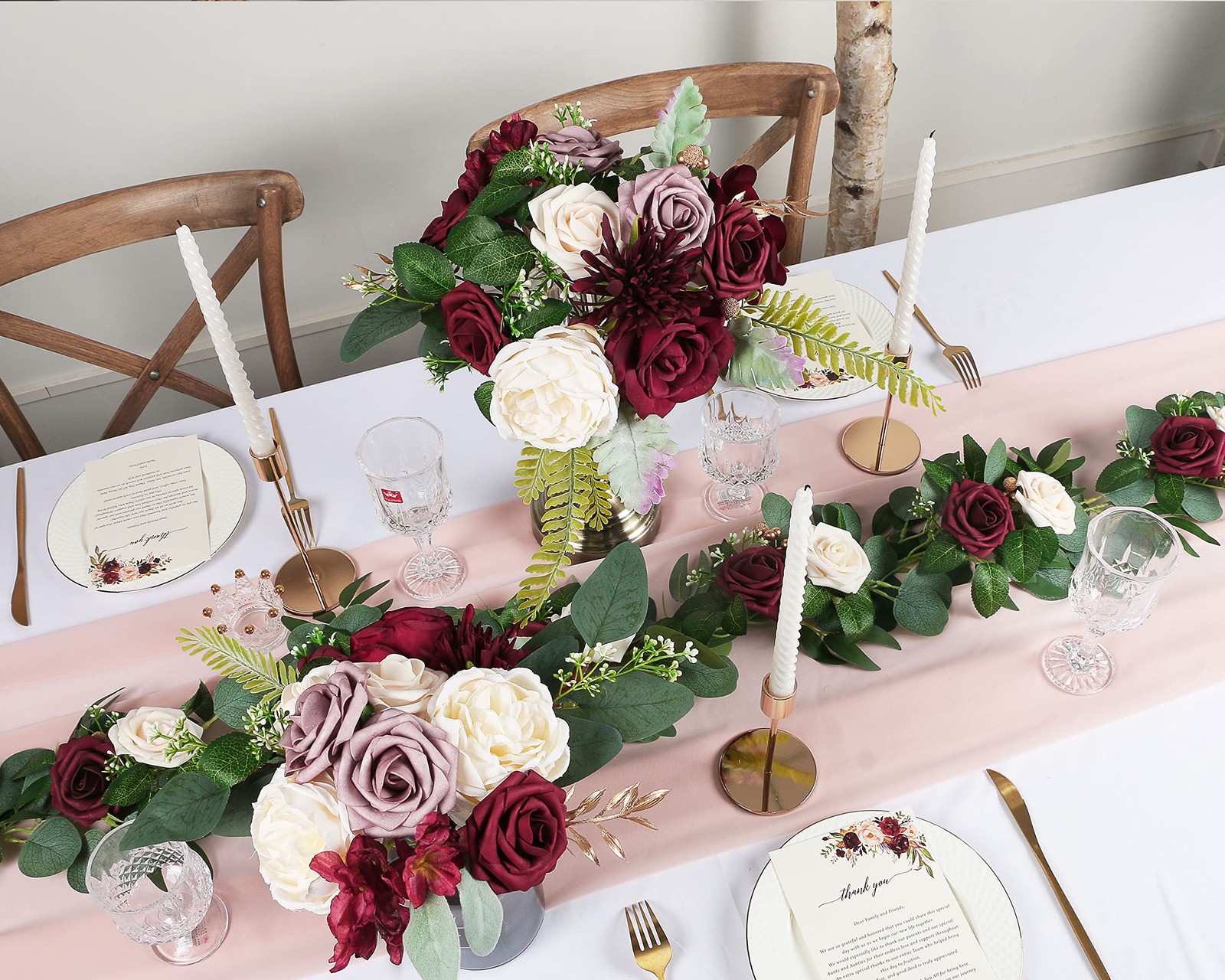 Burgundy Artificial Flowers Wedding Combo DIY Bouquets Centerpieces Dusty Rose