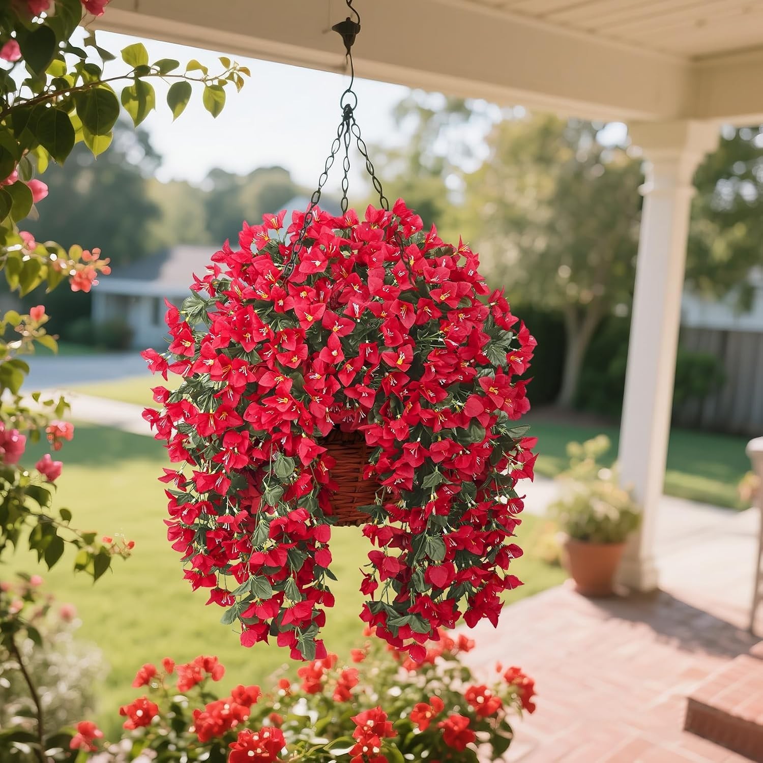 3 Pcs Artificial Bougainvillea Flowers for Outdoors, Red | Fake hanging plant…
