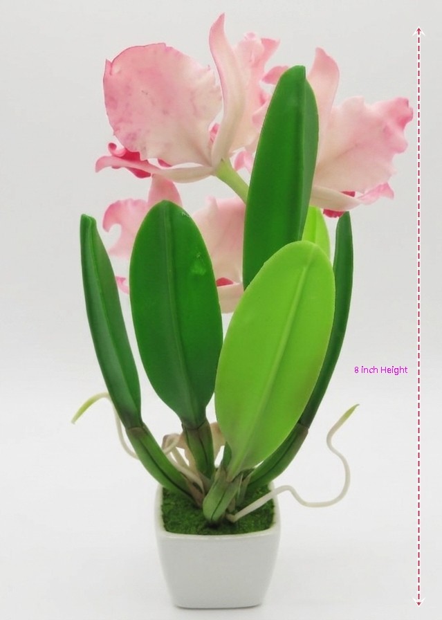 8″H L-Sized Handcrafted Clay Cattleya Orchid Arranged in a Ceramic Pot US Stock