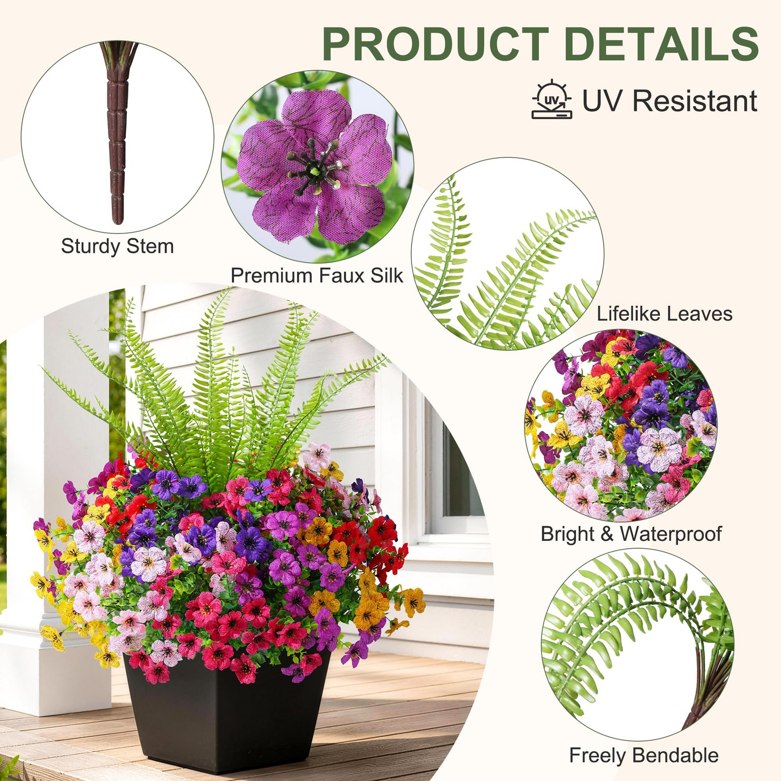 Artificial Flowers for Outdoors Faux Plants for Spring Summer Decoration, 13 …