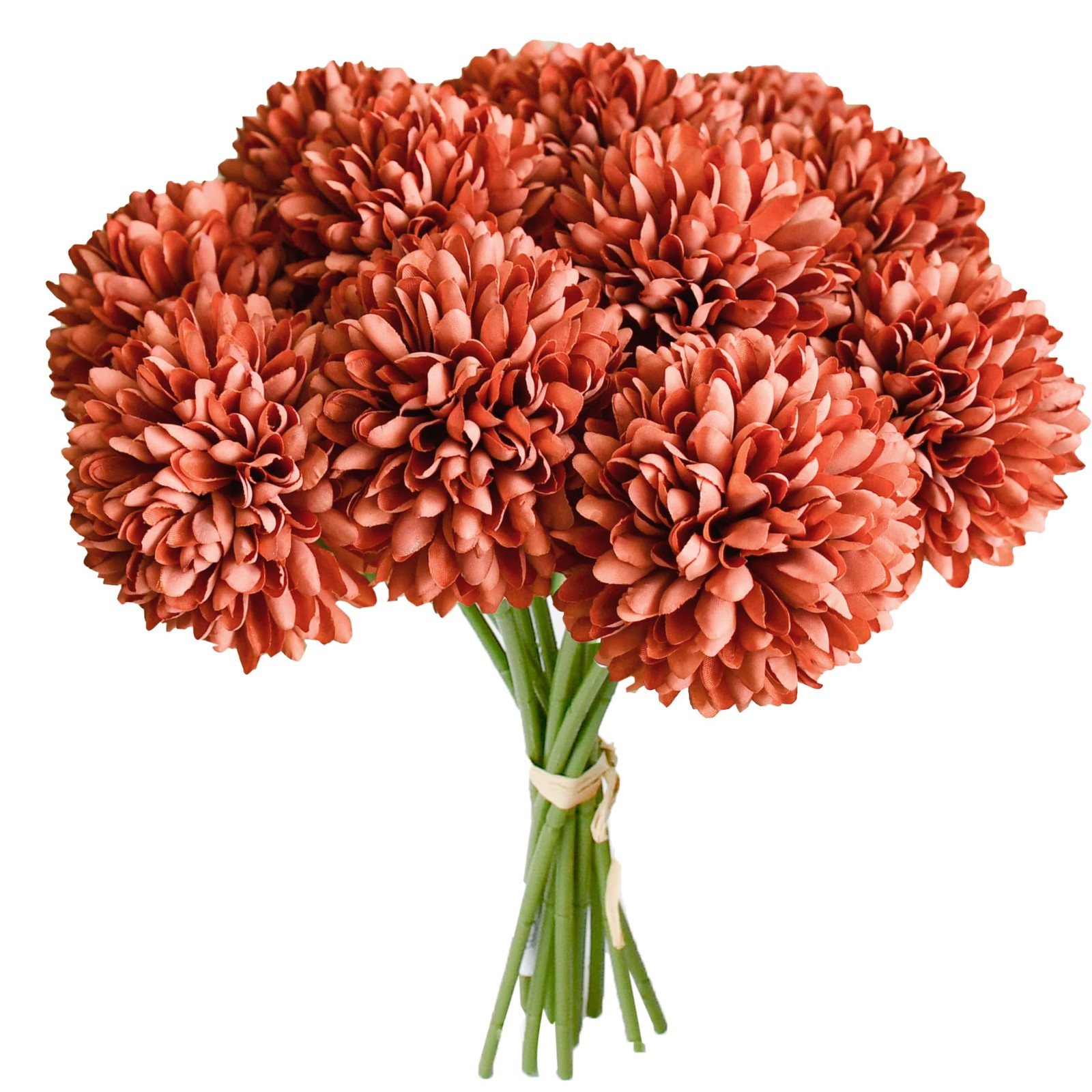 12 PCS Burnt Orange Chrysanthemum Artificial Silk Mums Flowers Centerpiece