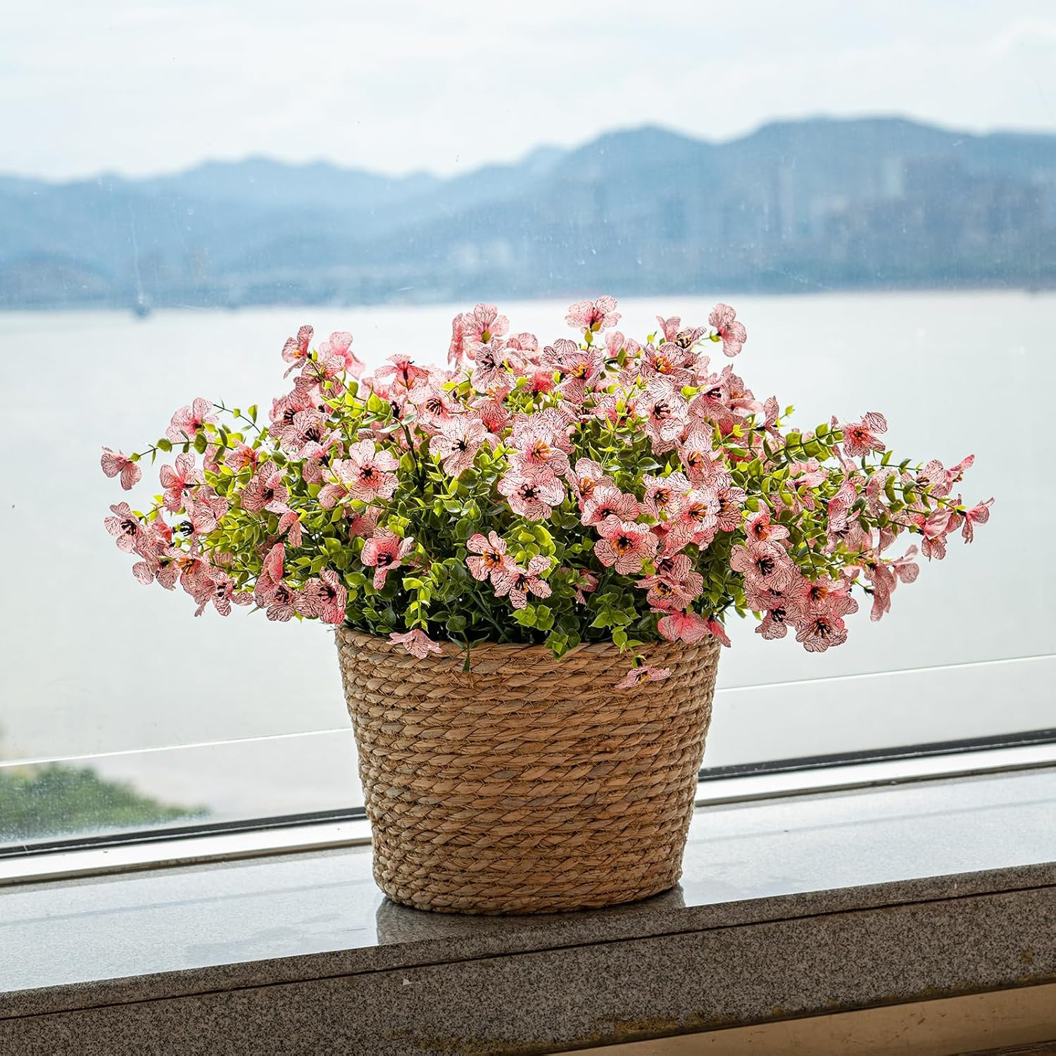 UV Resistant Pink Artificial Flowers for Outdoor Garden Decor – 16 Bundles