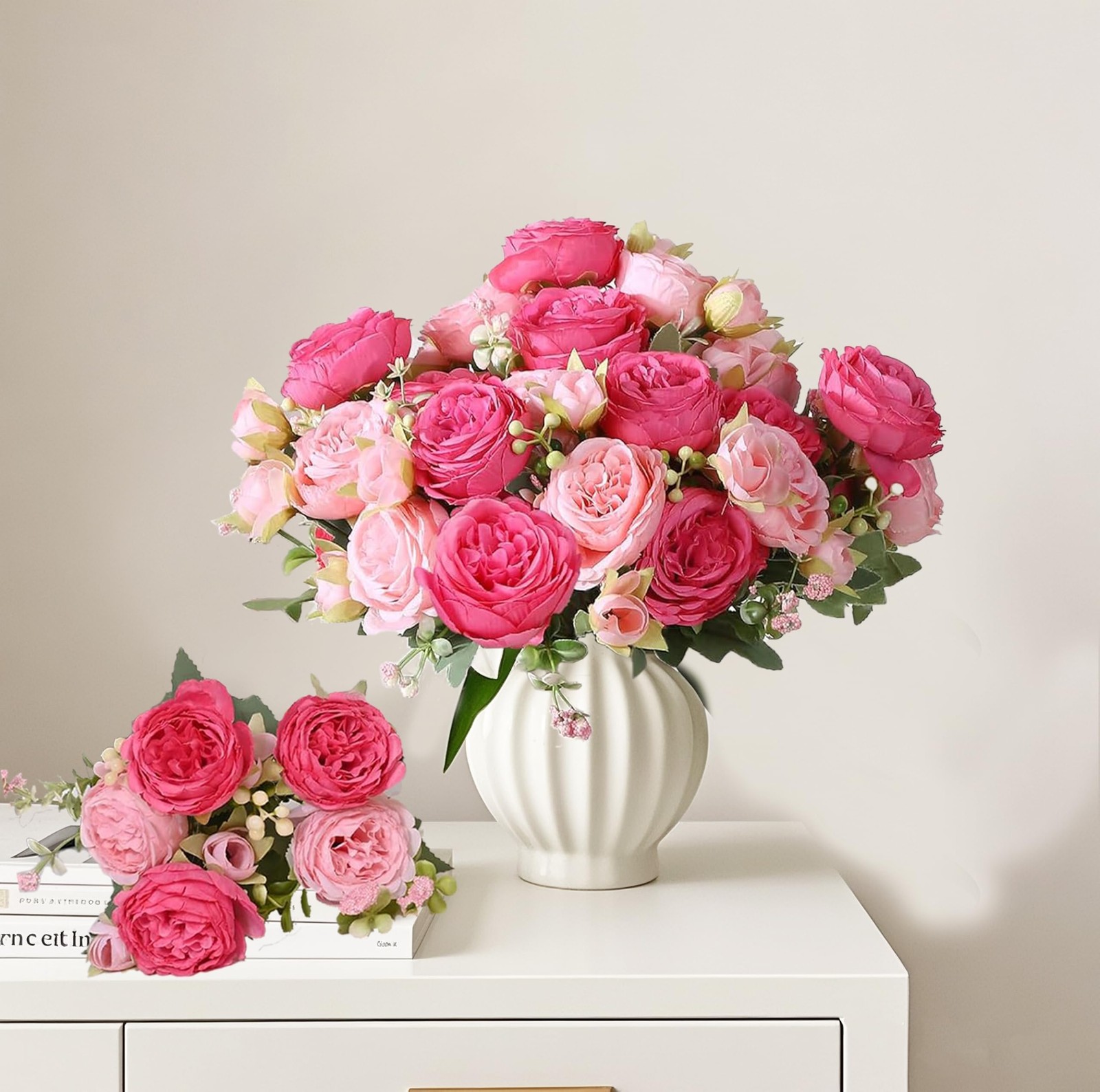 peonies artificial flowers 12 Bundles pink flowers bouquet, Lifelike Silk Fak…