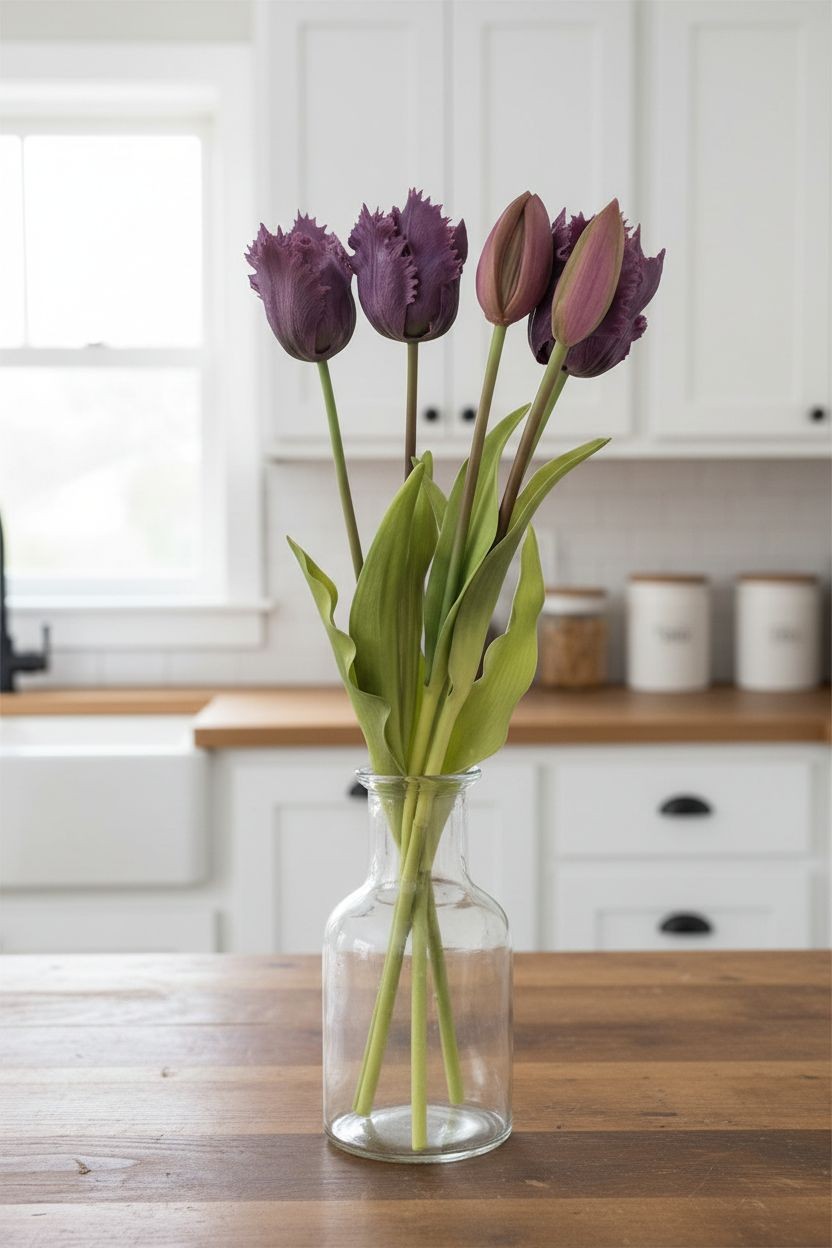 Plum Purple Artificial Tulips 15 Inch Set of 5 Faux Spring Flowers Wedding Home