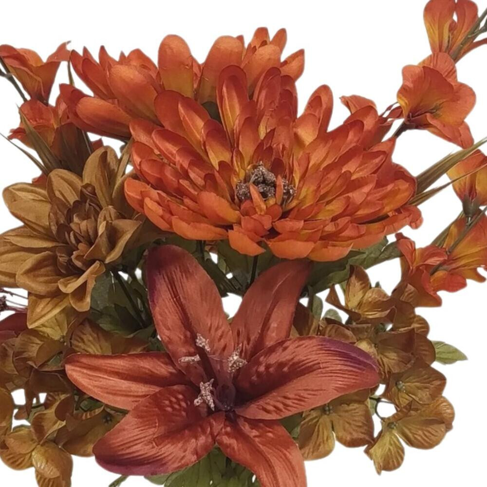 21″ Rust Colored Artificial Mixed Floral Dahlia, Mum & Lily Bush