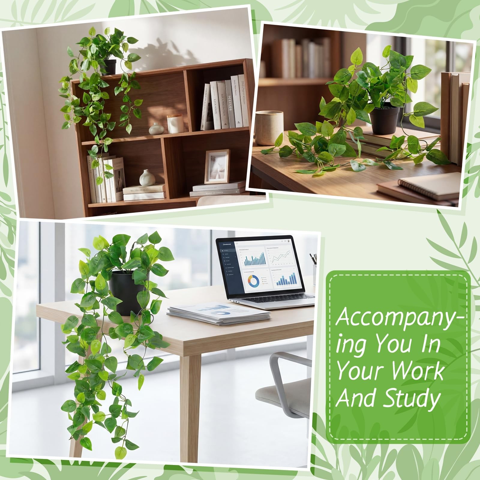 4 PCS 35 Inch Fake Pothos Hanging Plants Faux Ivy Vines Pots Artificial Decor