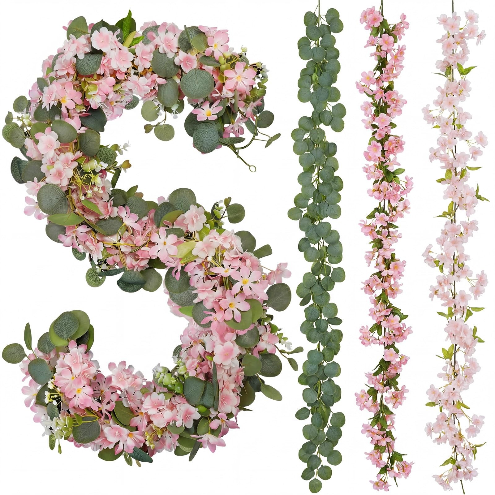 1 Set 3 Pcs Spring Flower Pink Garland 18 Feet Total 6ft Per Piece Spring Flo…