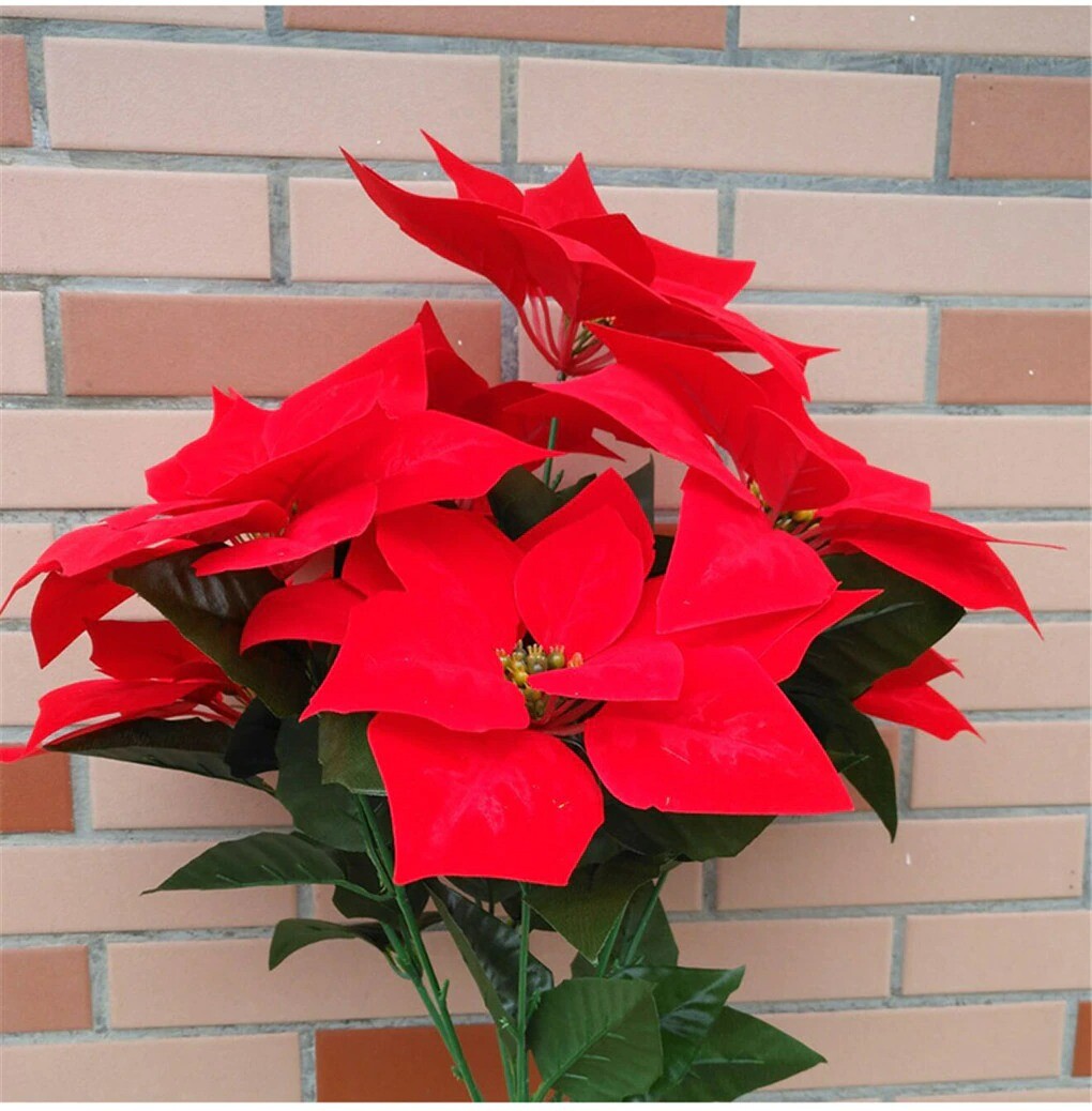 Artificial Poinsettia Flower Fake Home Flower Decor Office Home Party Decoration